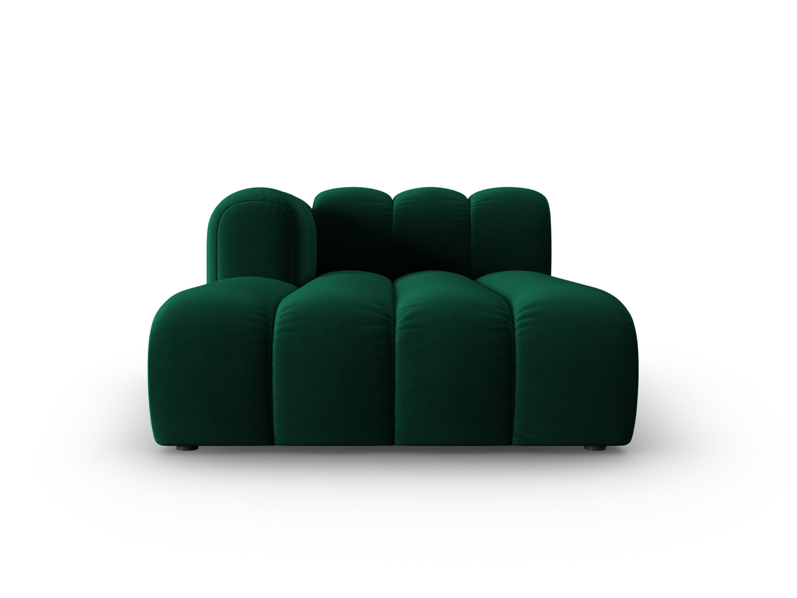 Elegantes Lupine Velour Sofa Chaise Lounge links, 2-Sitzer in edlem Flaschengrün, stilvoll und komfortabel für jedes Wohnzimmer.