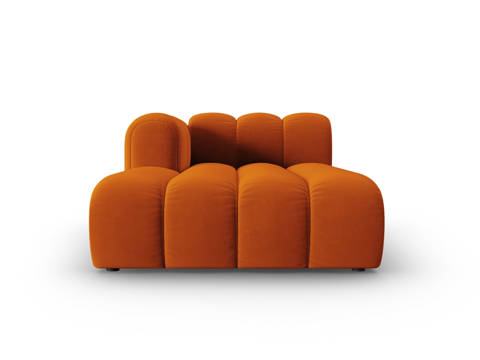 Elegantes Lupine Velour Sofa Chaise Lounge links, 2-Sitzer in warmem Terracotta, ideal für stilvolle Wohnräume.
