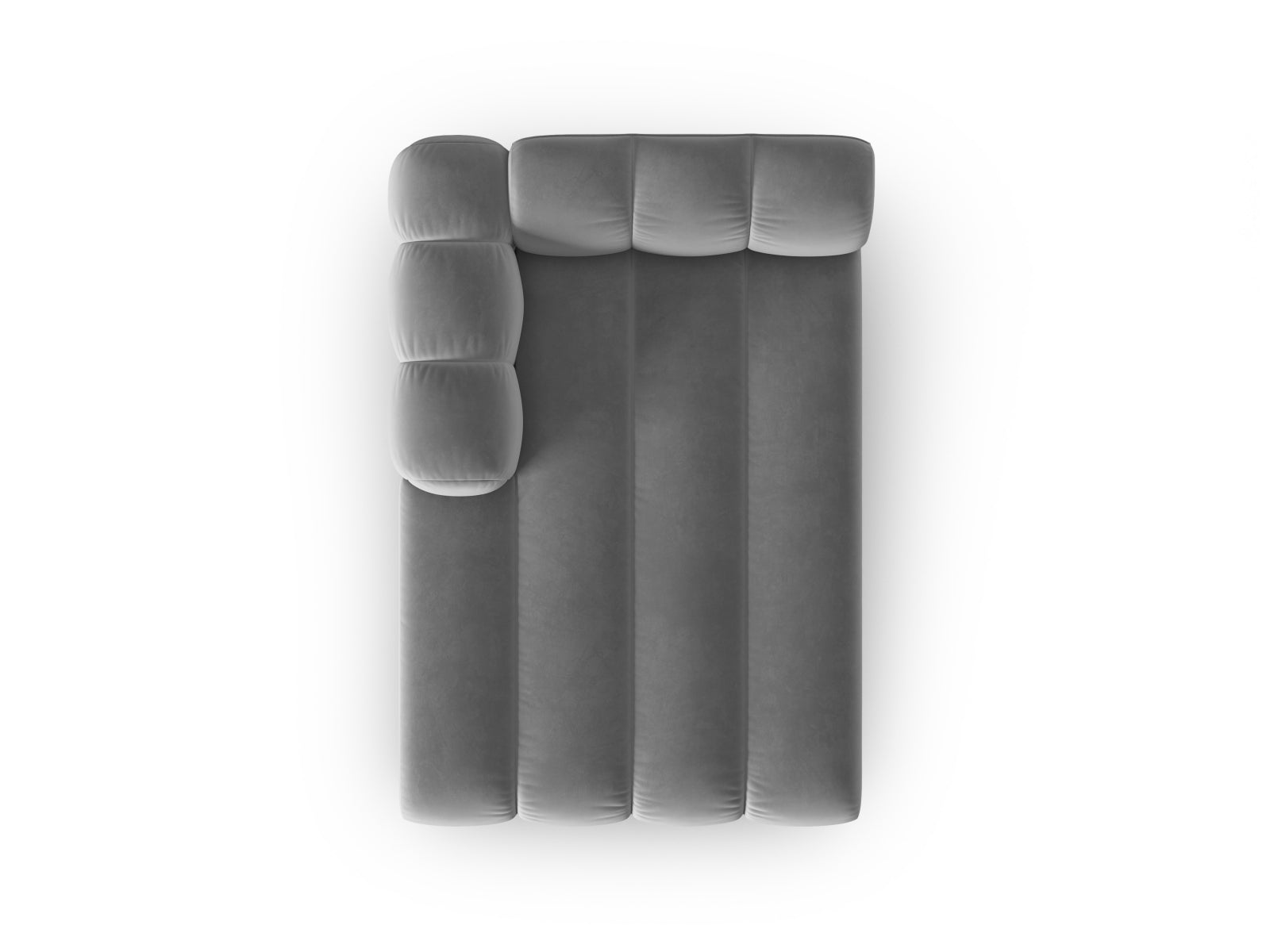 Elegantes linksseitiges 2-Sitzer Velour Sofa Chaise Lounge von Micadoni in modernem Grau, ideal für gemütliche Wohnräume.
