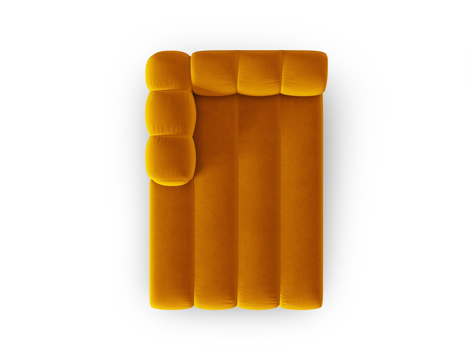 Elegantes linksseitiges 2-Sitzer Velour Sofa Chaise Lounge von Micadoni in strahlendem Gelb, ideal für stilvolle Wohnräume.