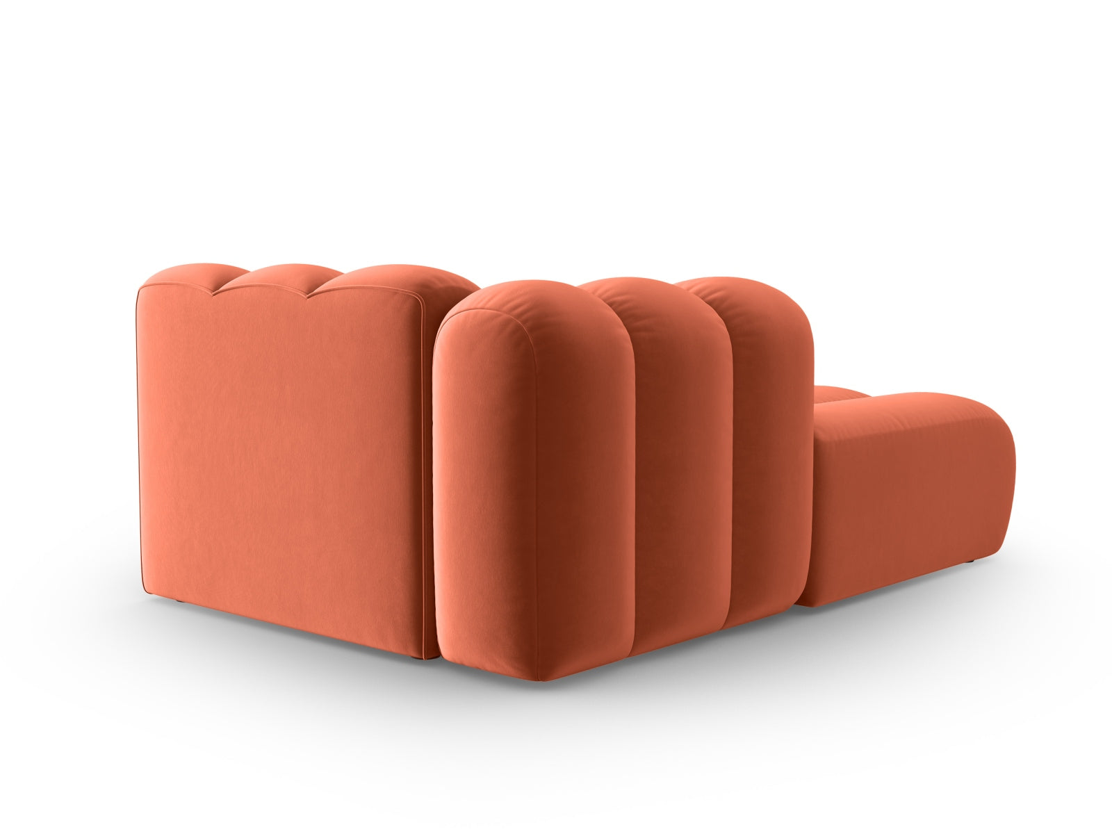 Luxuriöses 2-Sitzer Velour Sofa Chaise Lounge links von Micadoni in Coral-Salvador, perfekt für stilvolle und gemütliche Wohnambiente.