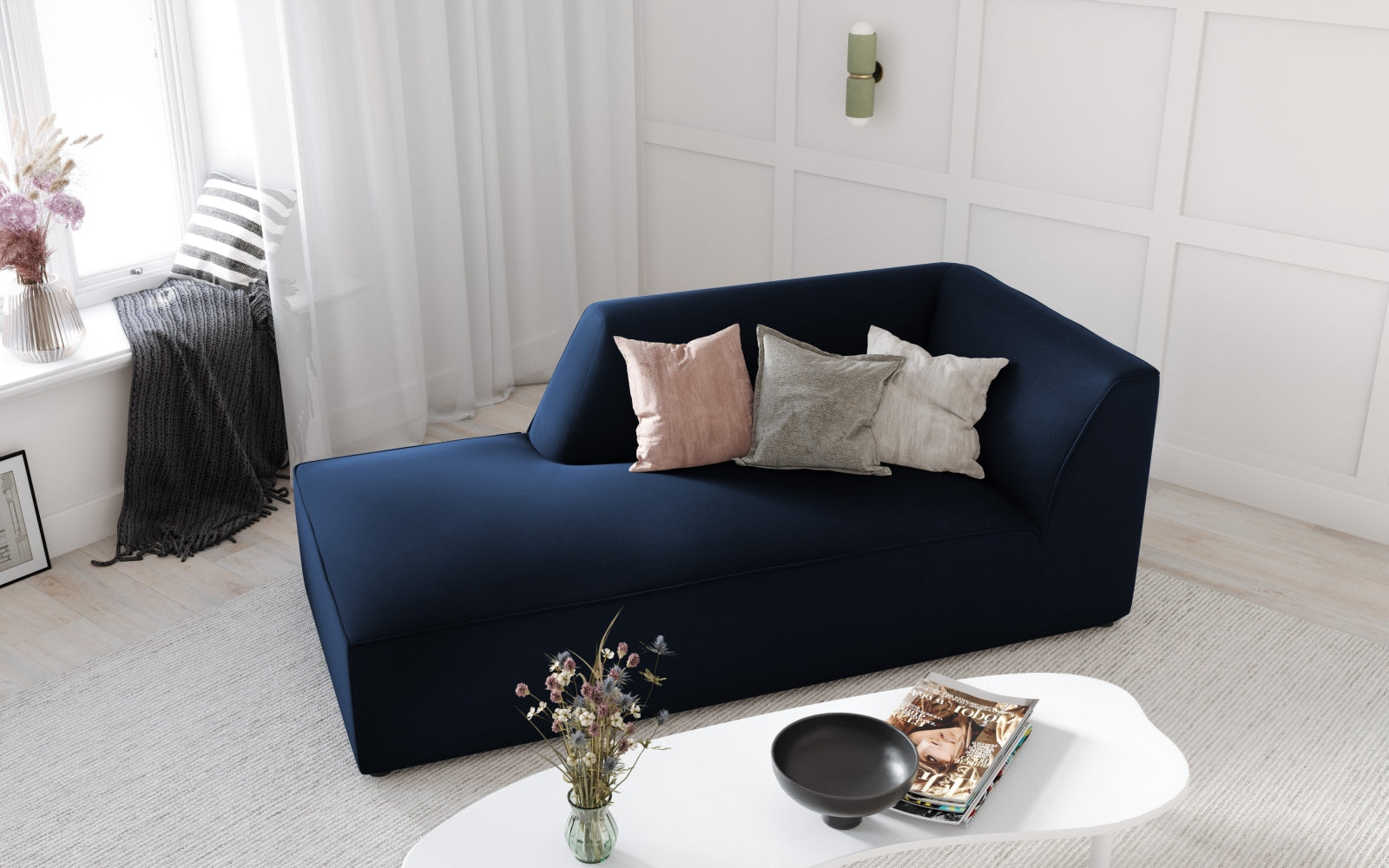 Ruby Velour Sofa Chaise Lounge links 1 Sitz in Royal Blue-Salvador präsentiert im Onlineshop von KAQTU Design AG. L-Sofa links ist von Micadoni