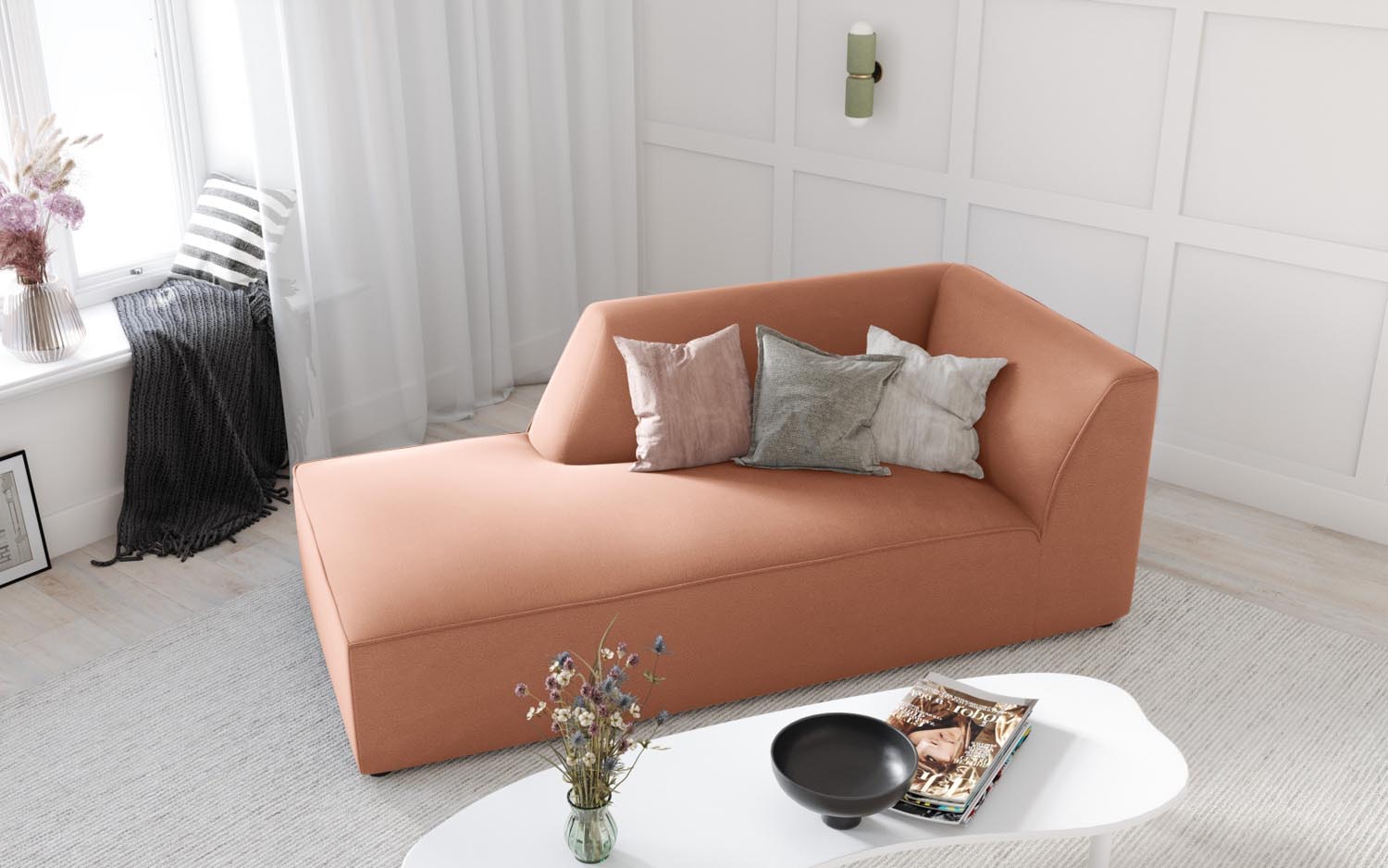 Ruby Velour Sofa Chaise Lounge links 1 Sitz in Pink-Salvador präsentiert im Onlineshop von KAQTU Design AG. L-Sofa links ist von Micadoni
