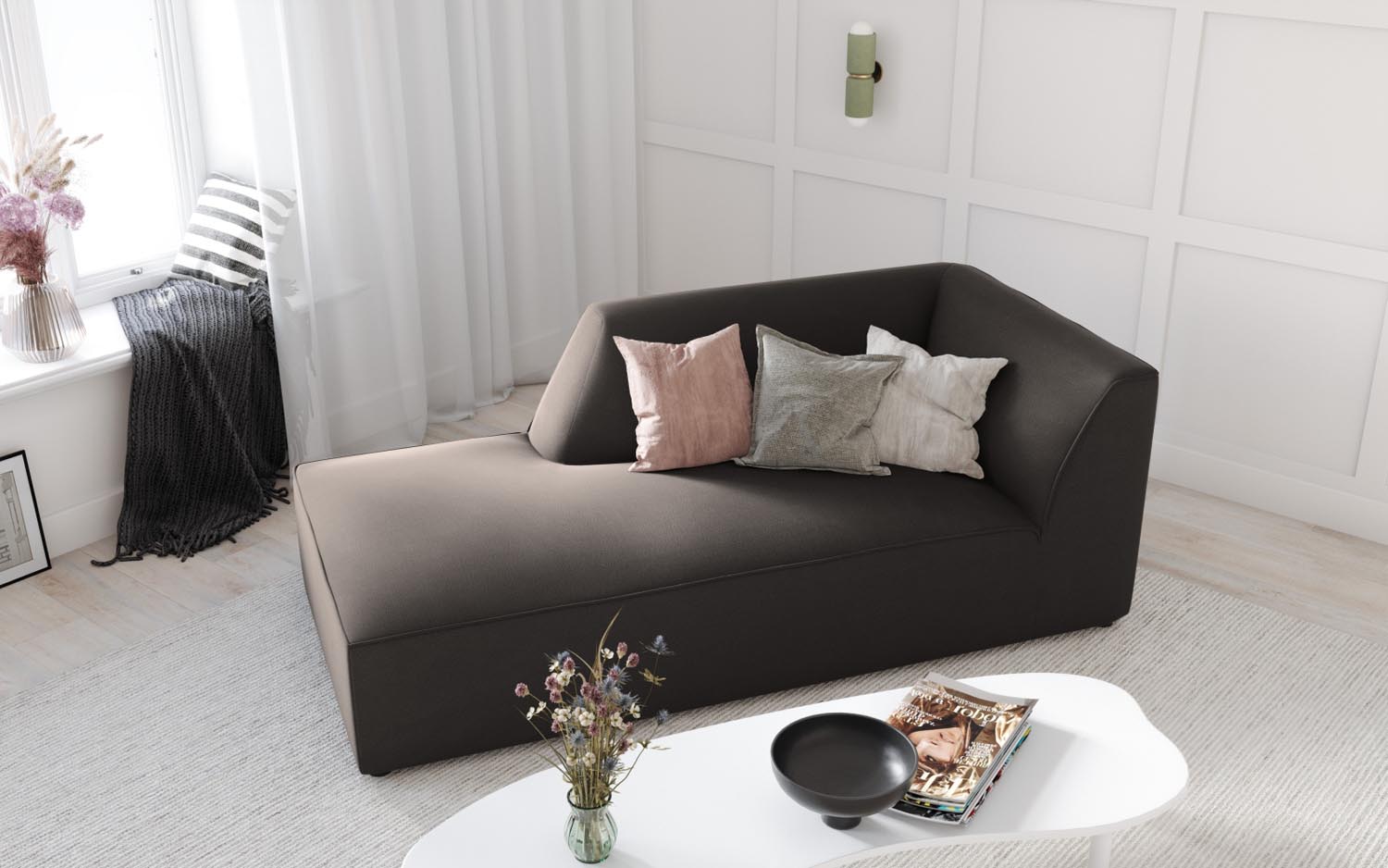 Ruby Velour Sofa Chaise Lounge links 1 Sitz in Dark Grey-Salvador präsentiert im Onlineshop von KAQTU Design AG. L-Sofa links ist von Micadoni