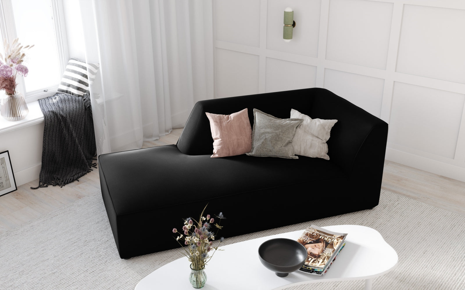 Ruby Velour Sofa Chaise Lounge links 1 Sitz in Black-Salvador präsentiert im Onlineshop von KAQTU Design AG. L-Sofa links ist von Micadoni