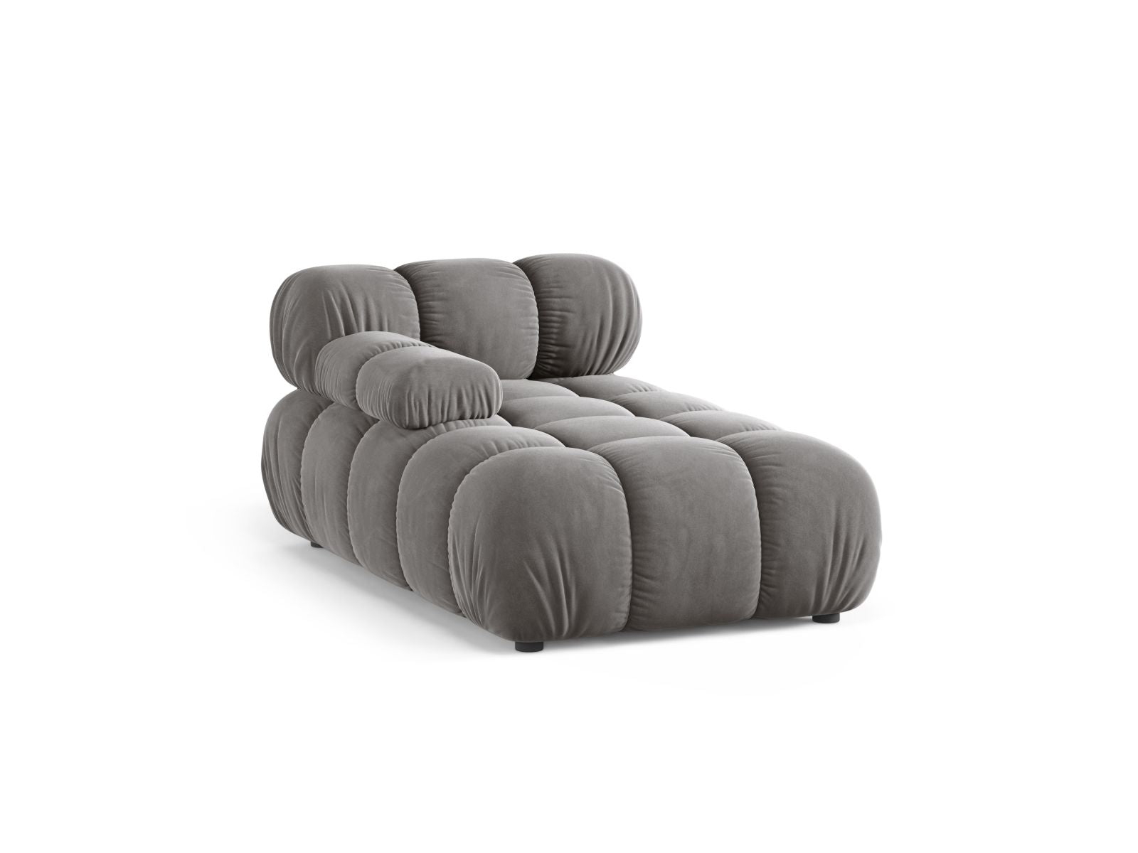 Elegantes Bellis Velour Sofa Chaise Lounge links mit 1 Sitz und 94 cm Breite in sanftem Grau-Blau, ideal für stilvolle Wohnräume.