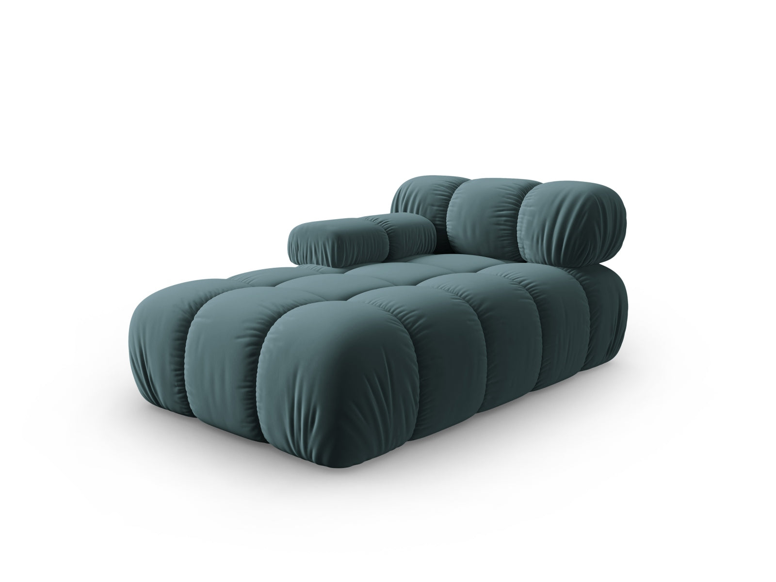 Elegantes Bellis Velour Sofa Chaise Lounge in Türkis, linksseitig, ideal für stilvolle Wohnräume. Modulares Design von Micadoni.