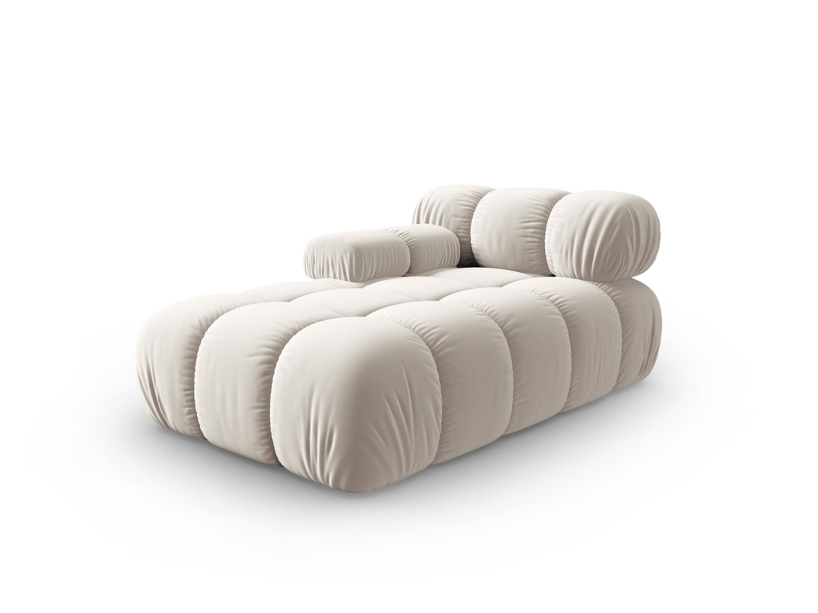 Elegantes Bellis Velour Sofa Chaise Lounge in Dunkelbeige, ideal für stilvolle Wohnräume. Modulares Design von Micadoni.
