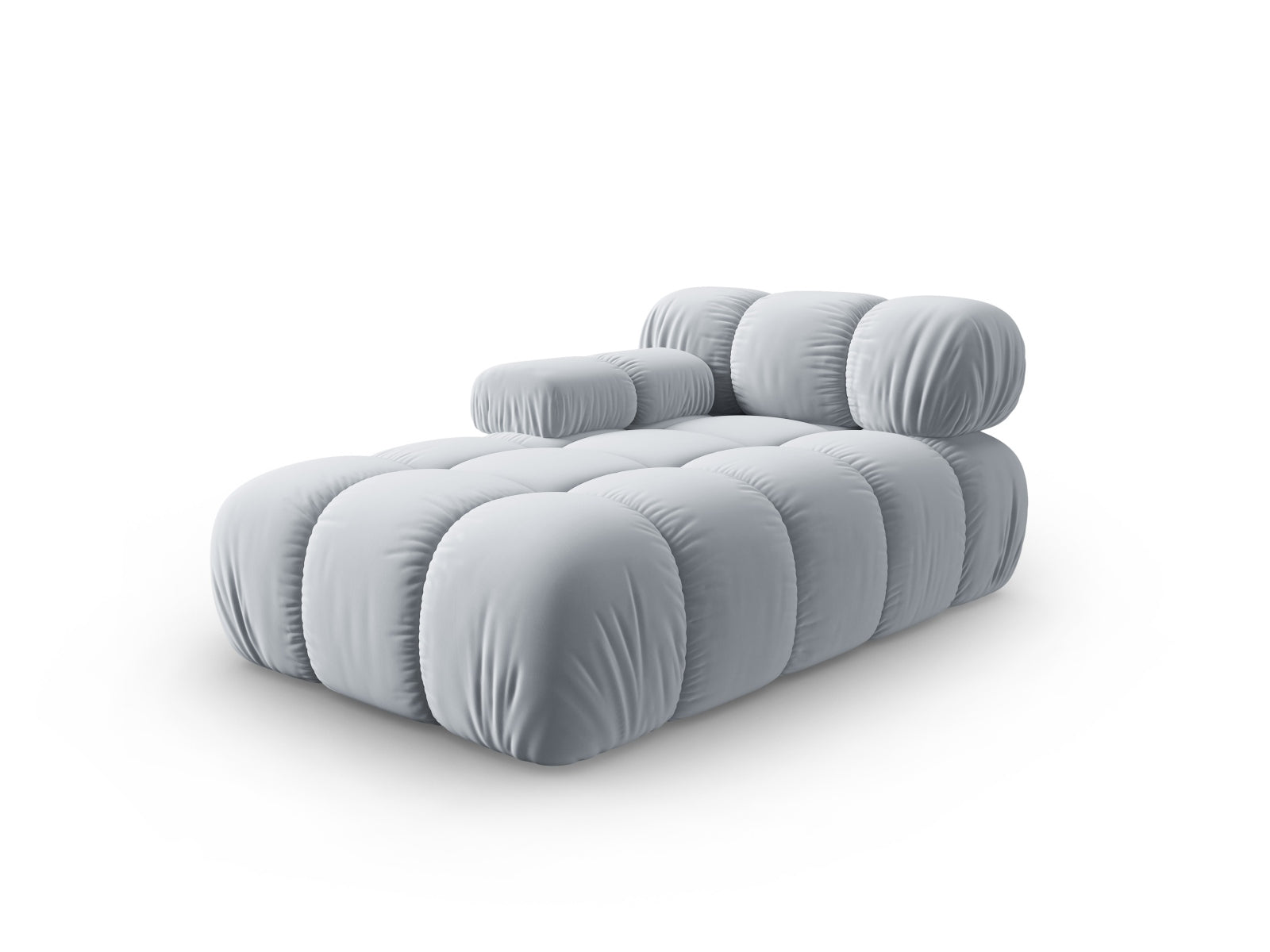 Elegantes Bellis Velour Sofa Chaise Lounge in sanftem Hellblau, ideal für stilvolle Wohnräume. Modulares Design von Micadoni.