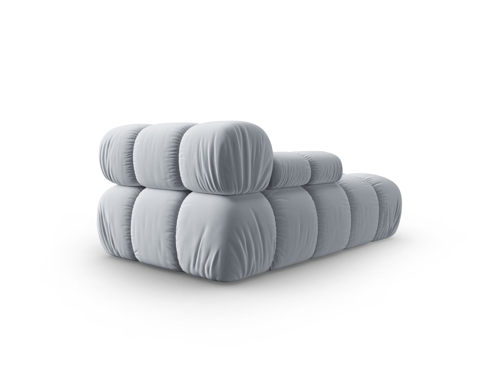 Stilvolles Bellis Velour Sofa Chaise Lounge in zartem Hellblau, perfekt für moderne Interiors. Flexibles, modulares Design von Micadoni.