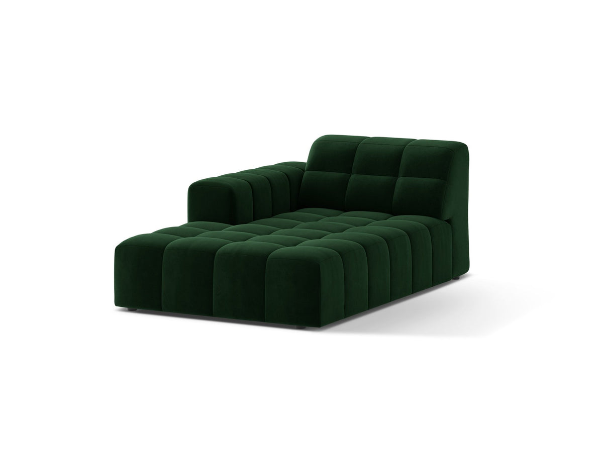 Chaiselongue Jennifer von Micadoni in Beige, Bezug aus Chenille-Stoff Eden, schwarze Kunststoffbeine, linksseitige Ausrichtung, modulares Sofaelement.