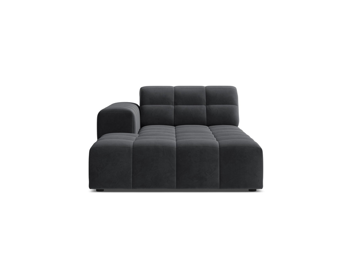 Chaiselongue Jennifer von Micadoni in Beige, Bezug aus Chenille-Stoff Eden, schwarze Kunststoffbeine, linksseitige Ausrichtung, modulares Sofaelement.