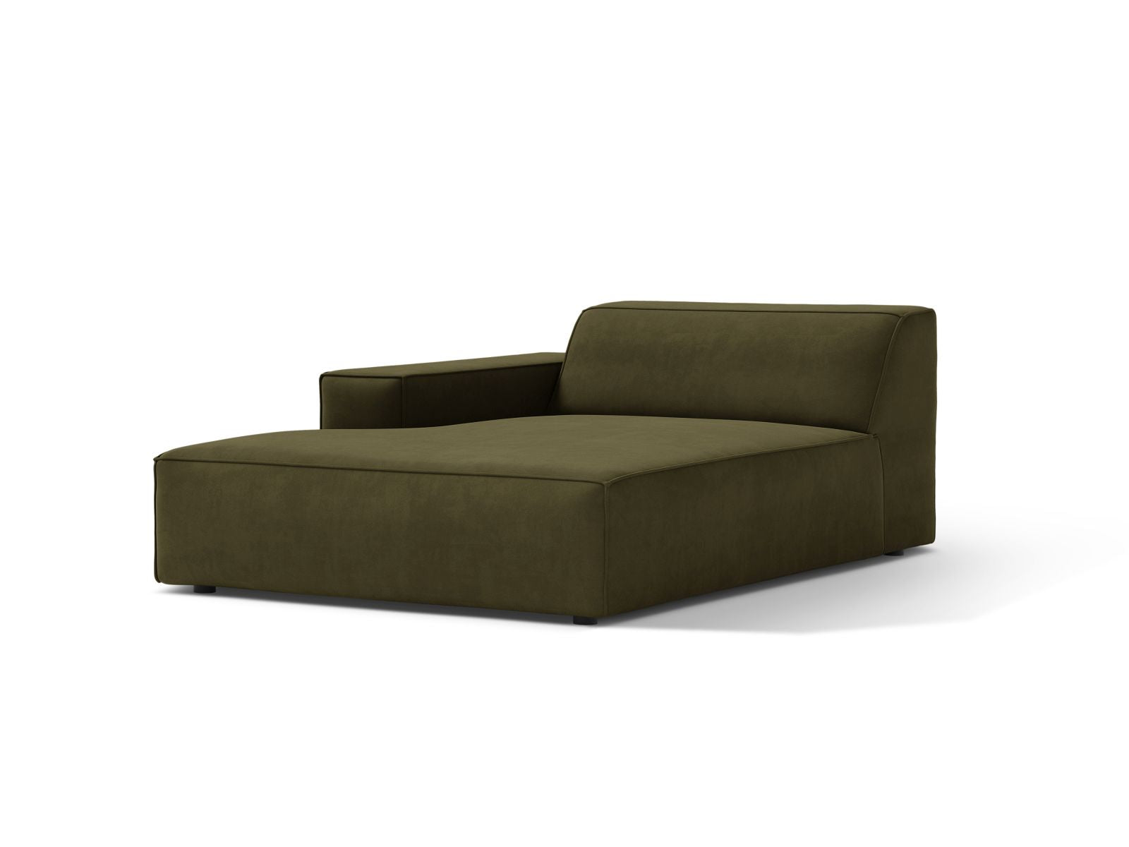 Elegante 1-Sitzer Chaise Longue Links Jodie in stilvollem Green-Bluvel, ideal für moderne Wohnräume und vielseitige Sofa-Kombinationen.