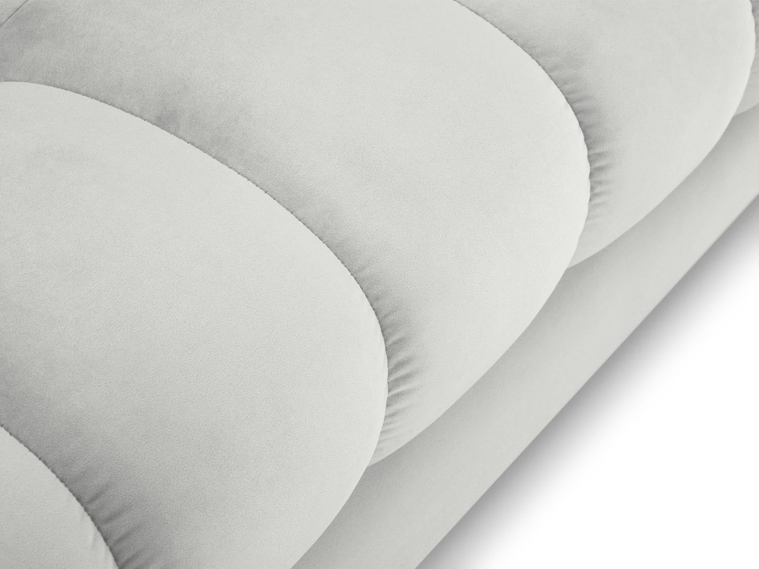 Elegantes Mamaia Velour Sofa Chaise Lounge links, bietet luxuriösen Sitzkomfort in edlem Silber und Schwarz, ideal für stilvolle Wohnräume.