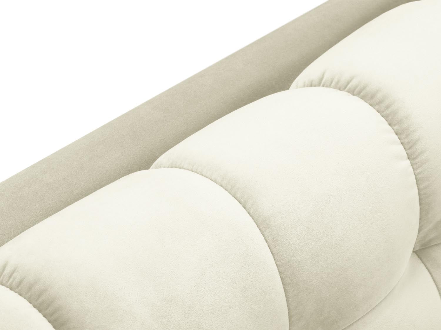 Stilvolles Mamaia Velour Sofa Chaise Lounge links in sanften Beige- und Schwarz-Bluvel-Tönen, perfekt für zeitgemäße Inneneinrichtungen.