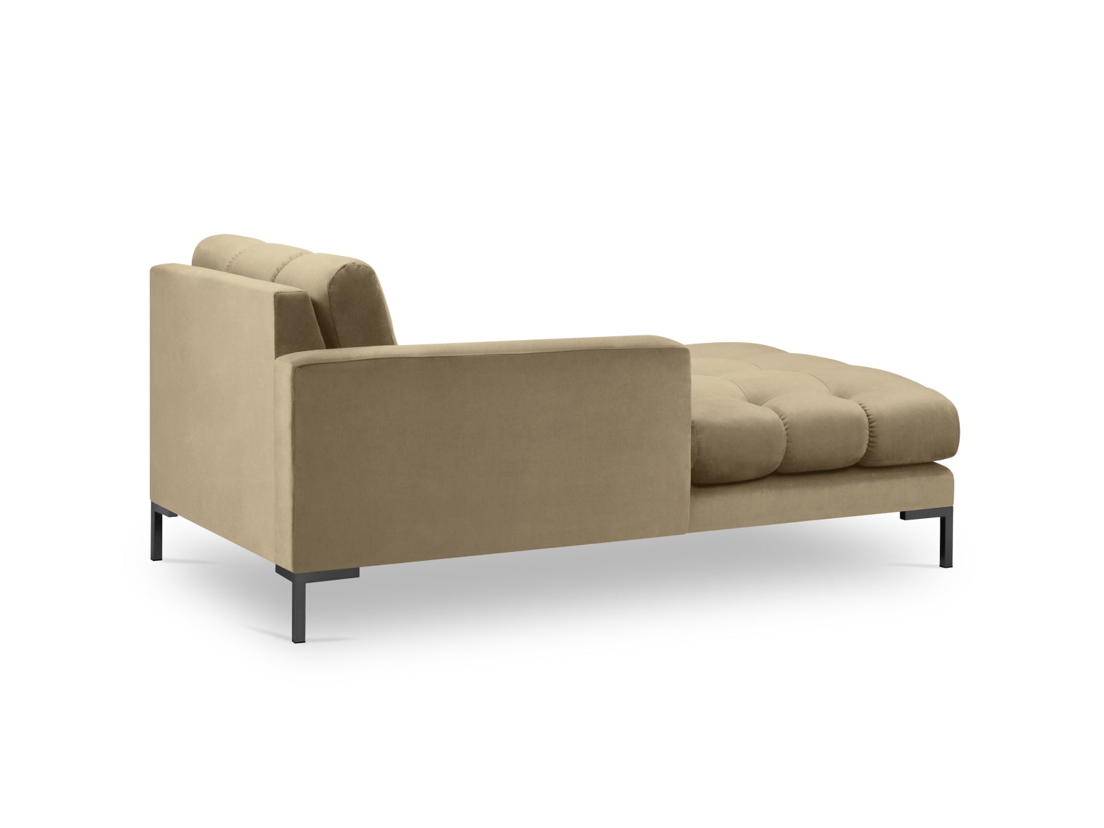 Bequemes Mamaia Velour Sofa Chaise Lounge links in edlem Beige und Schwarz, perfekt für stilvolle Wohnzimmer und entspannte Stunden.