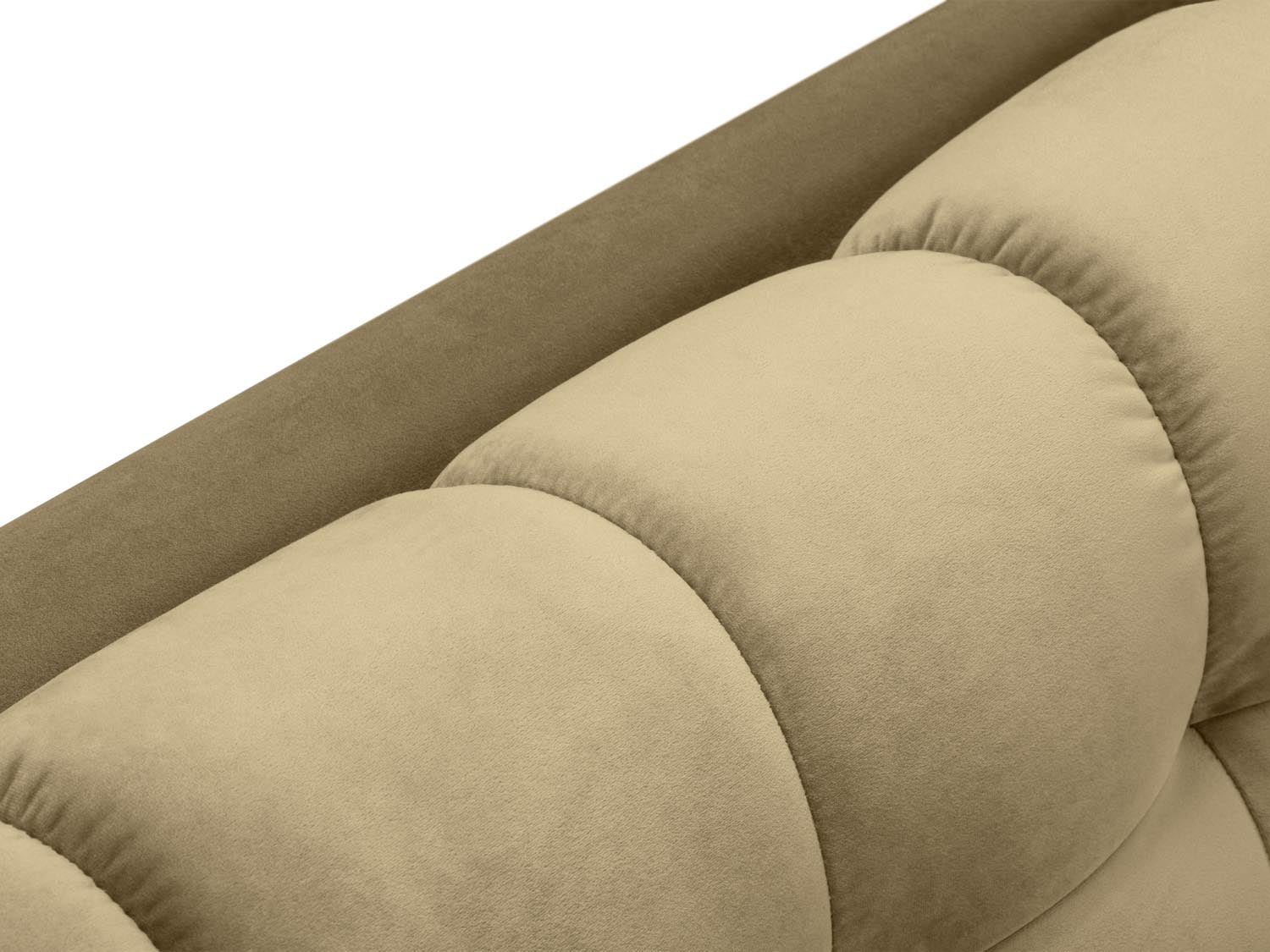 Stilvolles Mamaia Velour Sofa Chaise Lounge links, kombiniert Komfort und modernes Design in sanften Beige- und Schwarznuancen.