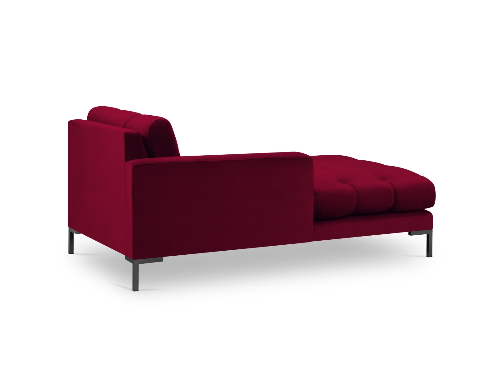 Stilvolles Mamaia Velour Sofa Chaise Lounge links in edlem Rot und Schwarz, perfekt für moderne Wohnzimmer und entspannte Momente.