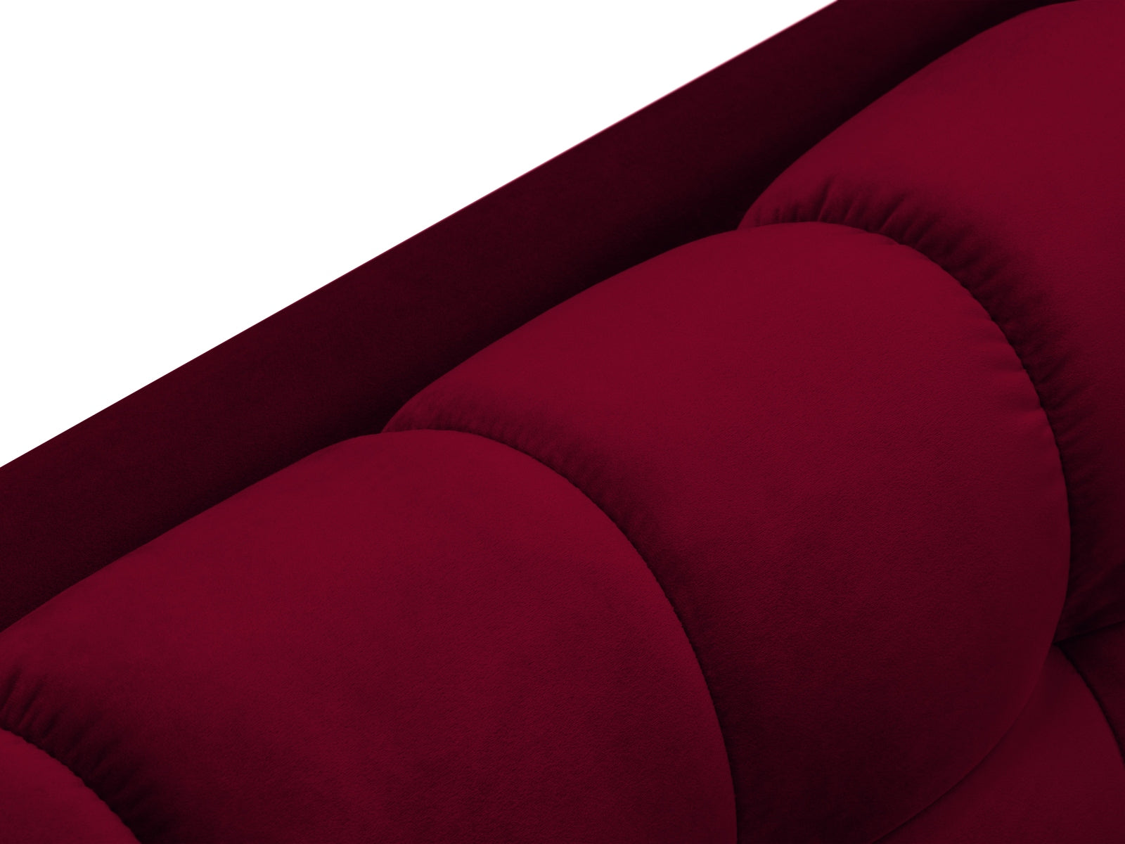 Stilvolles Mamaia Velour Sofa Chaise Lounge links in edlem Rot und Schwarz, perfekt für moderne Wohnkonzepte und entspannte Abende.