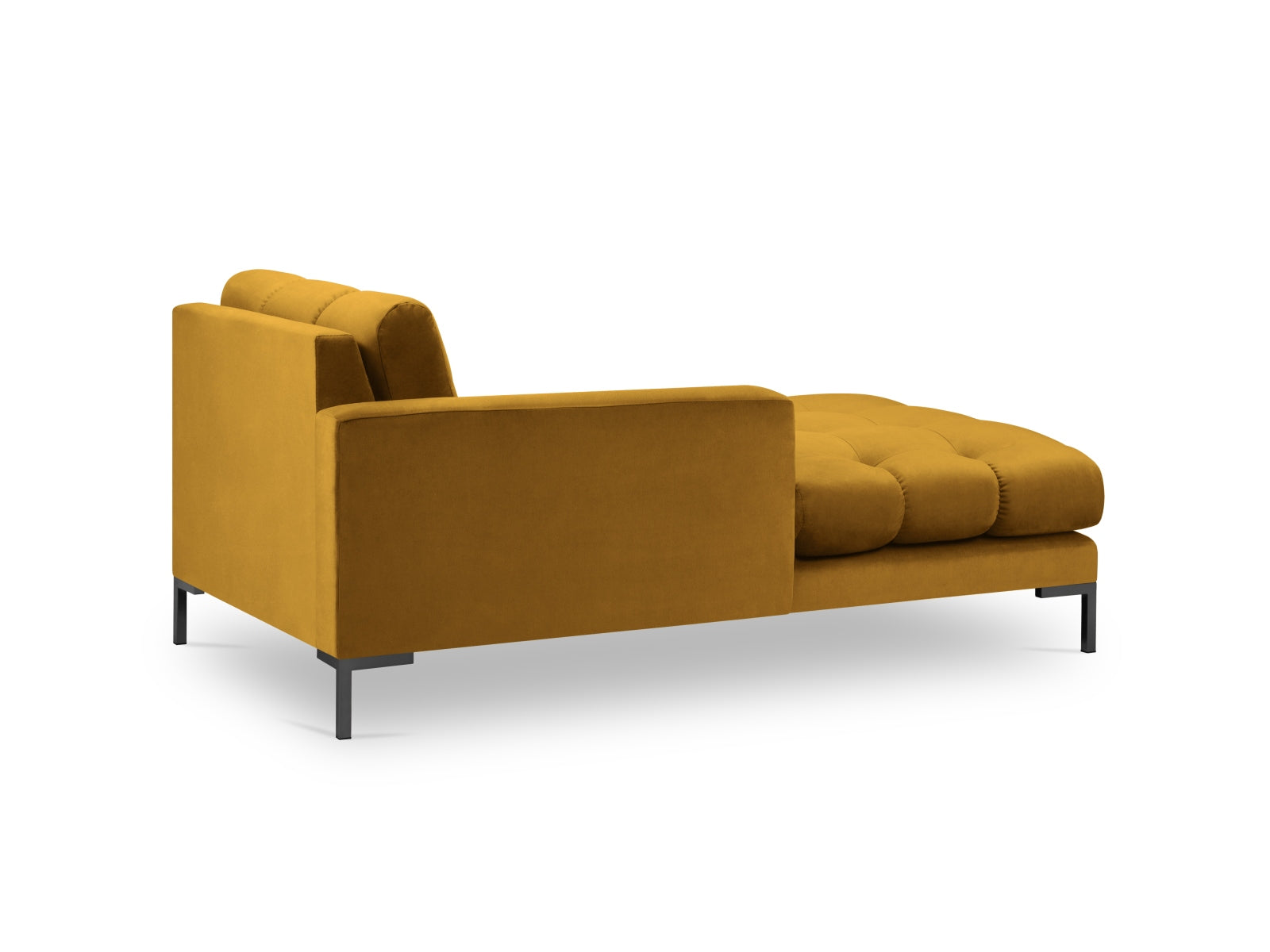 Stilvolles Mamaia Velour Sofa Chaise Lounge links in Gelb und Schwarz, perfekt für gemütliche und moderne Wohnambiente.