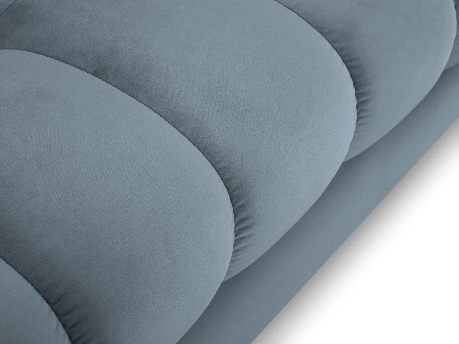 Elegantes Mamaia Velour Sofa Chaise Lounge links in sanftem Hellblau, ideal für stilvolle Wohnräume und entspannte Momente.