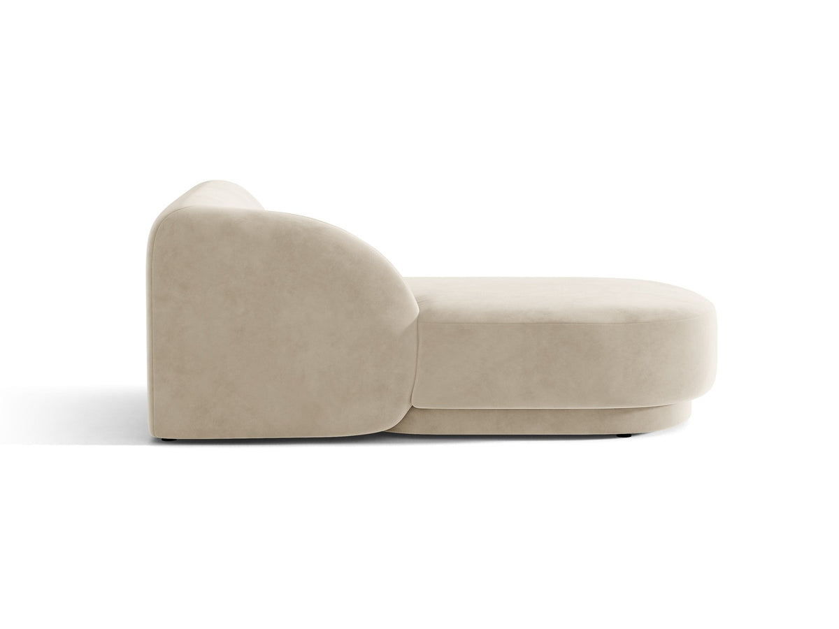 Chaiselongue Miley von Micadoni in Dunkelbeige mit Bluvel-Stoffbezug, schwarzen Kunststoffbeinen und niedriger Rückenlehne, modulares Sofa-Element.
