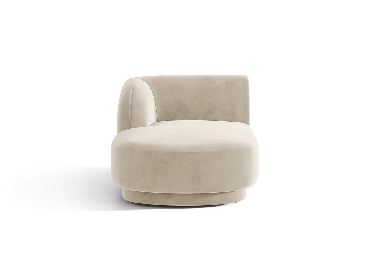 Chaiselongue Miley von Micadoni in Dunkelbeige mit Bluvel-Stoffbezug, schwarzen Kunststoffbeinen und niedriger Rückenlehne, modulares Sofa-Element.
