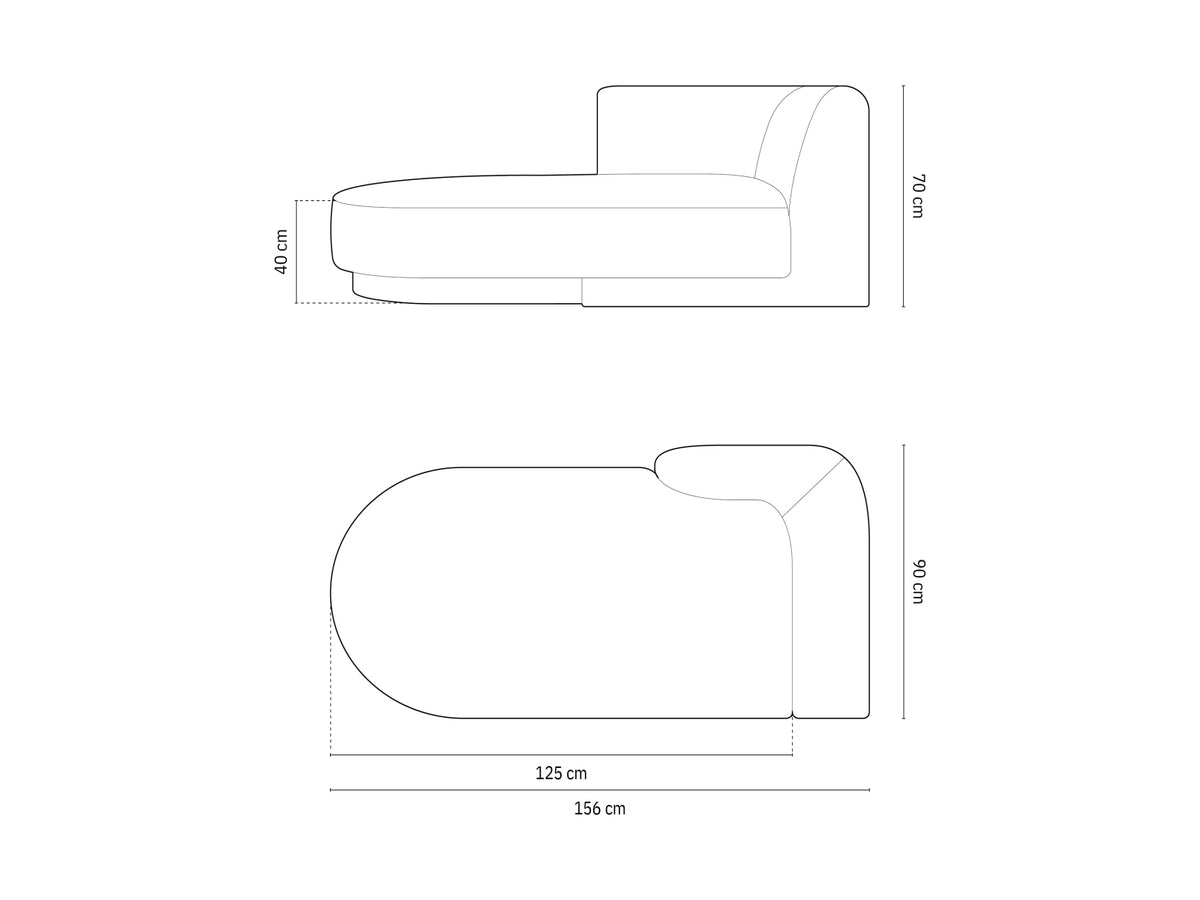Miley Velour Sofa Chaise Lounge links 2 Sitzer in Cappuccino-Bluvel präsentiert im Onlineshop von KAQTU Design AG. L-Sofa links ist von Micadoni