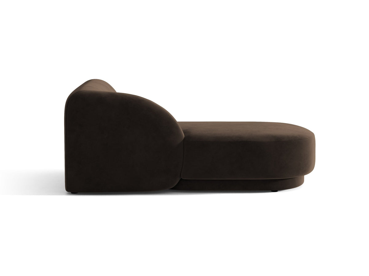 Chaiselongue Miley von Micadoni in Dunkelbeige mit Bluvel-Stoffbezug, schwarzen Kunststoffbeinen und niedriger Rückenlehne, modulares Sofa-Element.