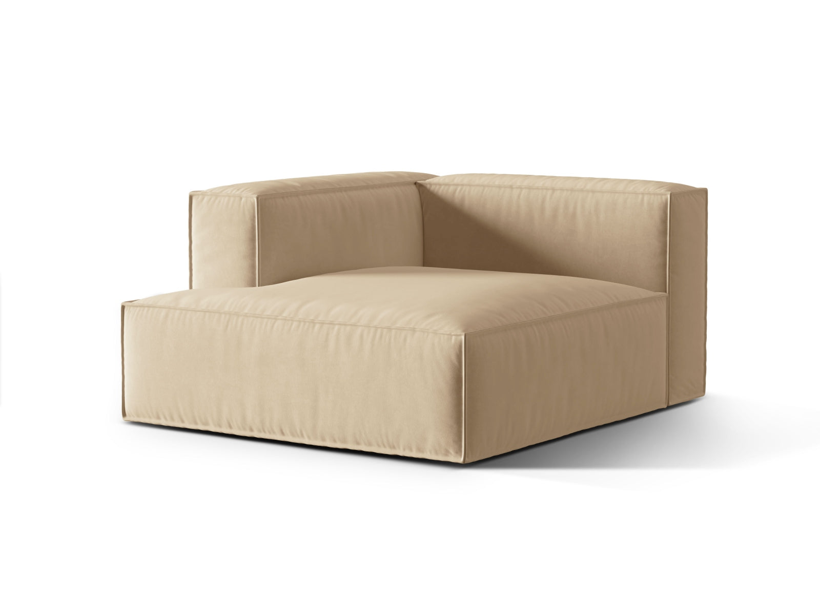 Elegante Nuria Velour Chaise Longue links 1 Sitzer in sanftem Nude-Ton, ideal für stilvolle Wohnräume und modernes Design.