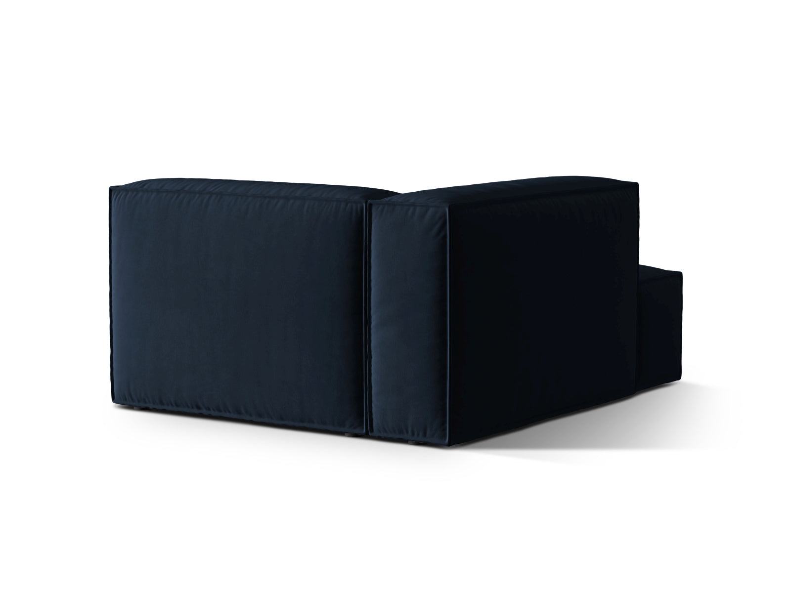 Stilvolle Nuria Velour Chaise Longue links in tiefem Blau, perfekt für moderne Wohnkonzepte und gemütliche Entspannung. Modulares Design von Micadoni.