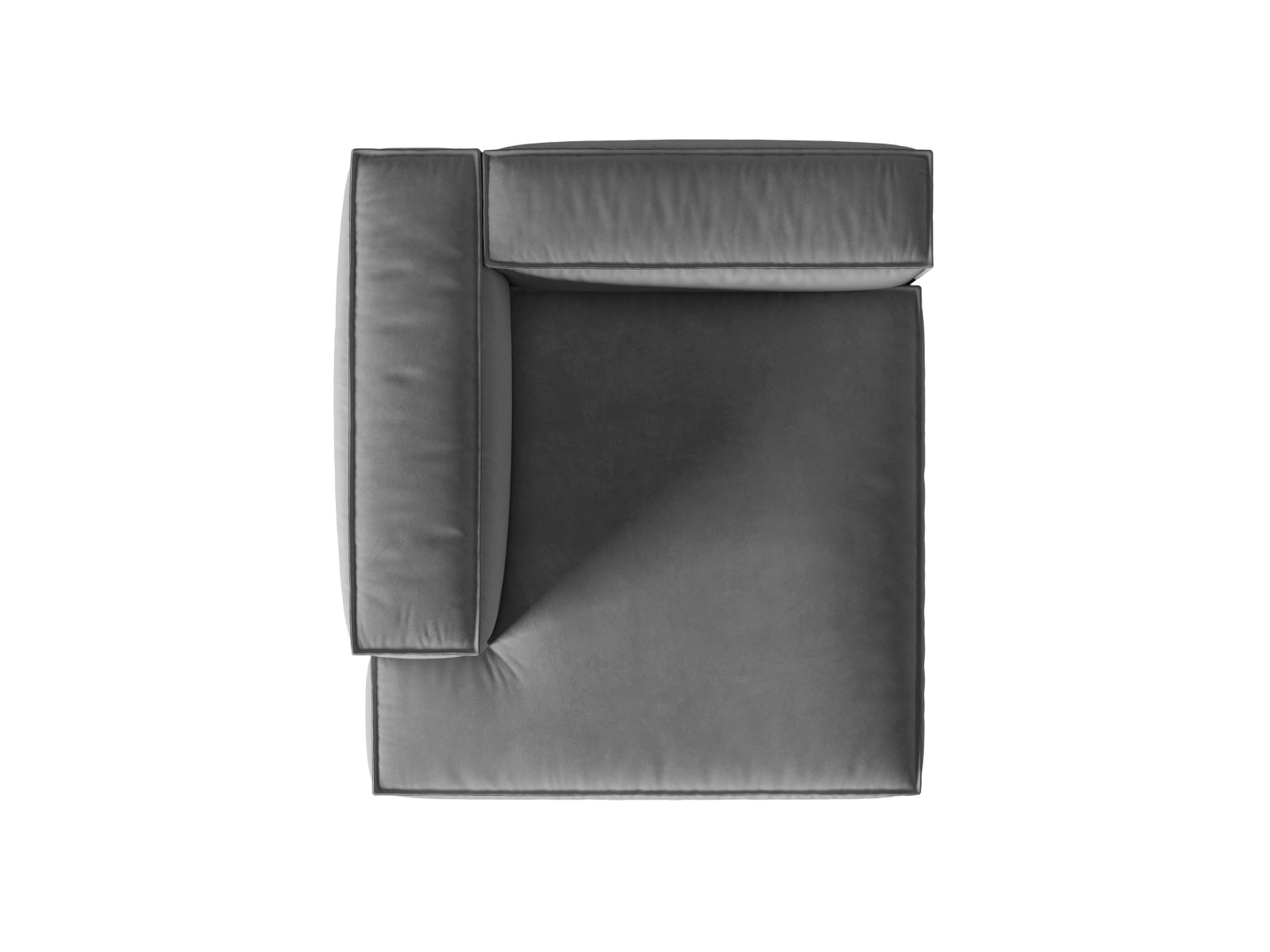 Elegante Nuria Velour Chaise Longue links in zeitlosem Grau, ideal für stilvolle Wohnräume und entspannende Momente. Modulares Sofa von Micadoni.