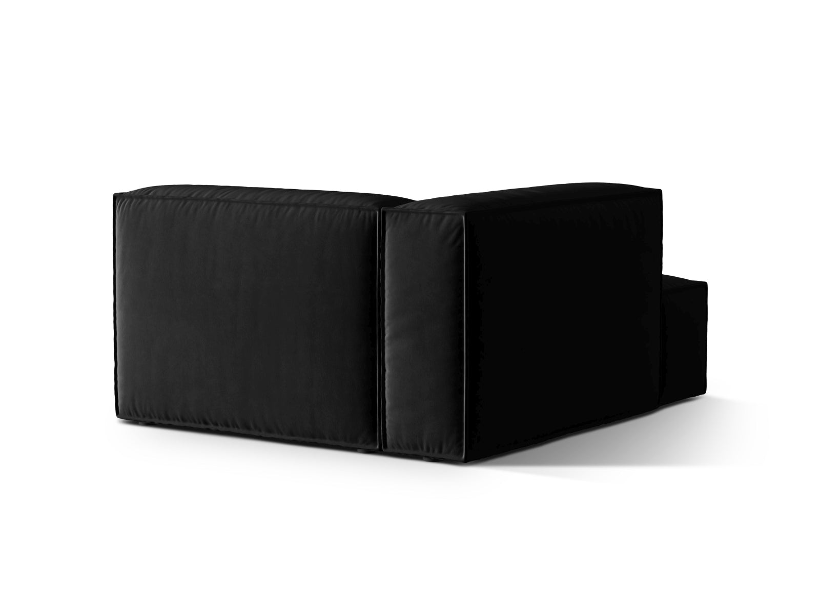 Stilvolle Nuria Velour Chaise Longue links 1 Sitzer in edlem Schwarz, perfekt für kreative Raumgestaltungen und gemütliche Sitzgelegenheiten.