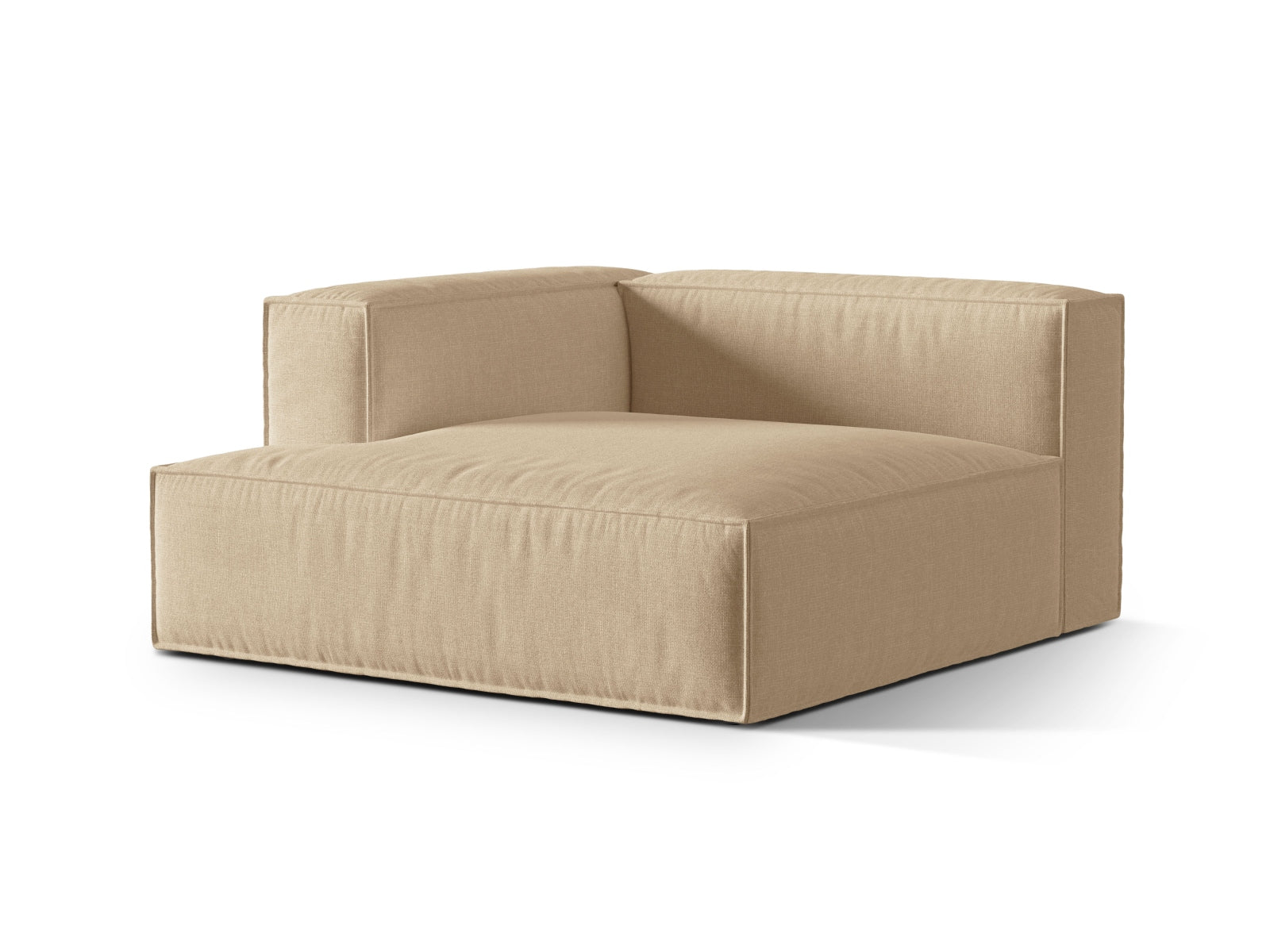 Stilvolle Nuria Velour Chaise Longue links 1 Sitzer in zartem Nude, perfekt für moderne Interiors und gemütliche Entspannungsecken.