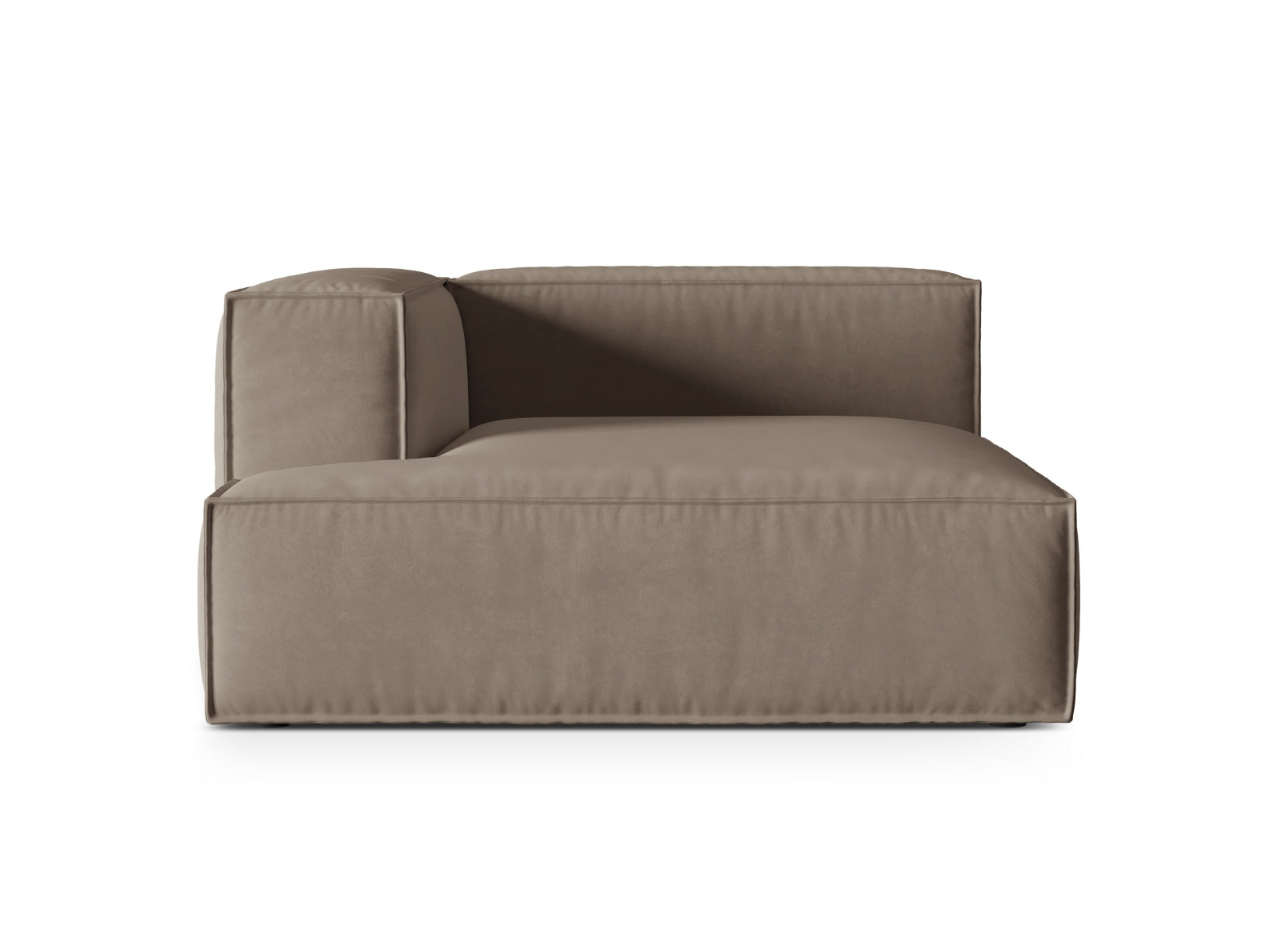 Elegante Nuria Velour Chaise Longue links 1 Sitzer in stilvollem Grau, ideal für entspannte Stunden und stilvolle Einrichtung.