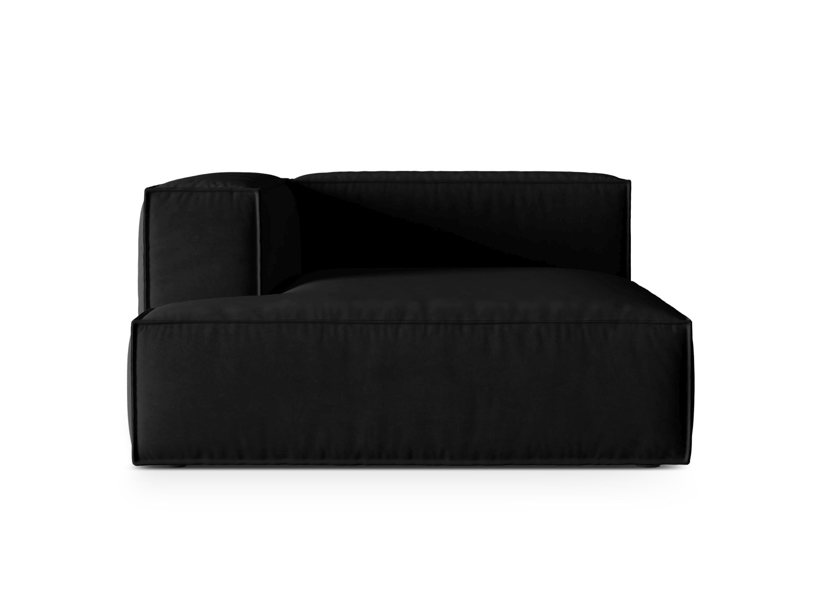 Elegante Nuria Velour Chaise Longue links 1 Sitzer in luxuriösem Schwarz, ideal für modernes Wohndesign und entspannende Momente.