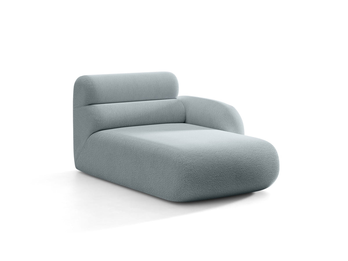 Modulares Sofa Neo Chaiselongue von Micadoni in dunklem Olivgrün mit strukturiertem Stoff und schwarzen Kunststoffbeinen, rechts ausgerichtet.