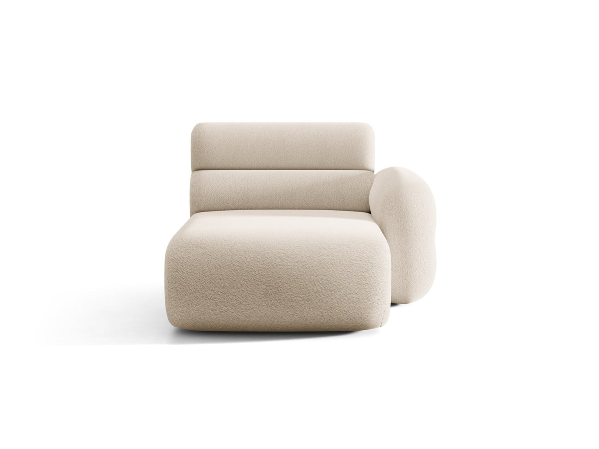 Modulares Sofa Neo Chaiselongue von Micadoni in dunklem Olivgrün mit strukturiertem Stoff und schwarzen Kunststoffbeinen, rechts ausgerichtet.