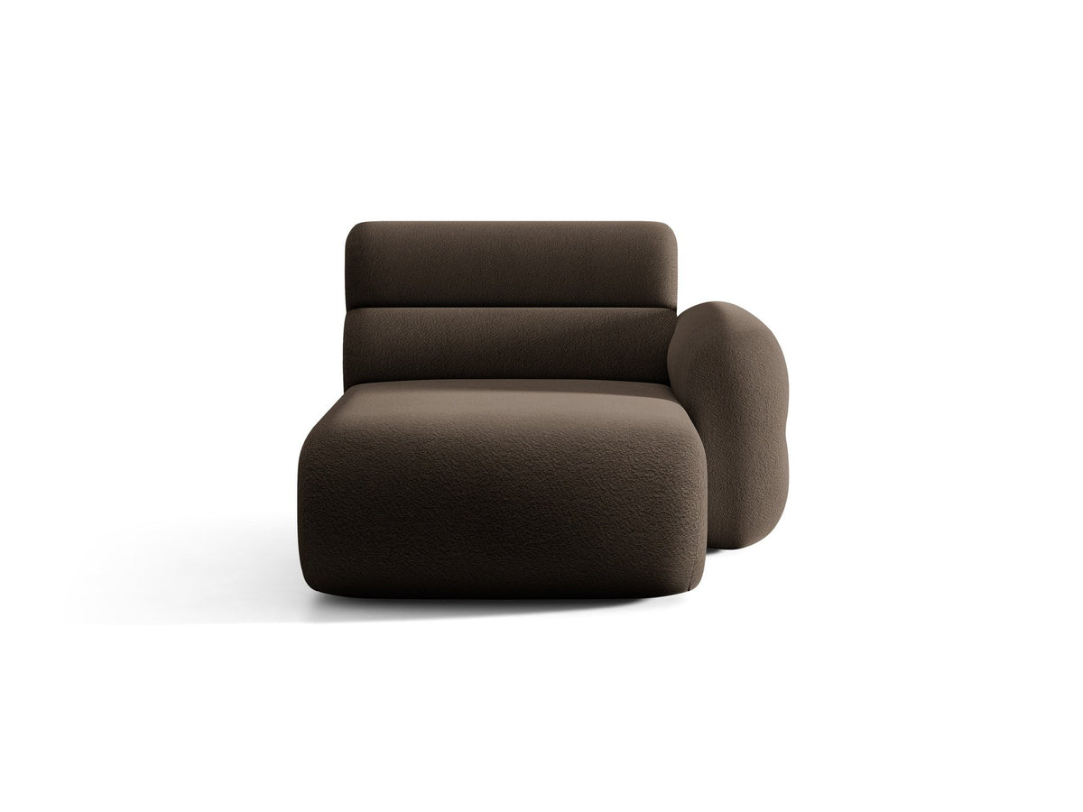 Modulares Sofa Neo Chaiselongue von Micadoni in dunklem Olivgrün mit strukturiertem Stoff und schwarzen Kunststoffbeinen, rechts ausgerichtet.