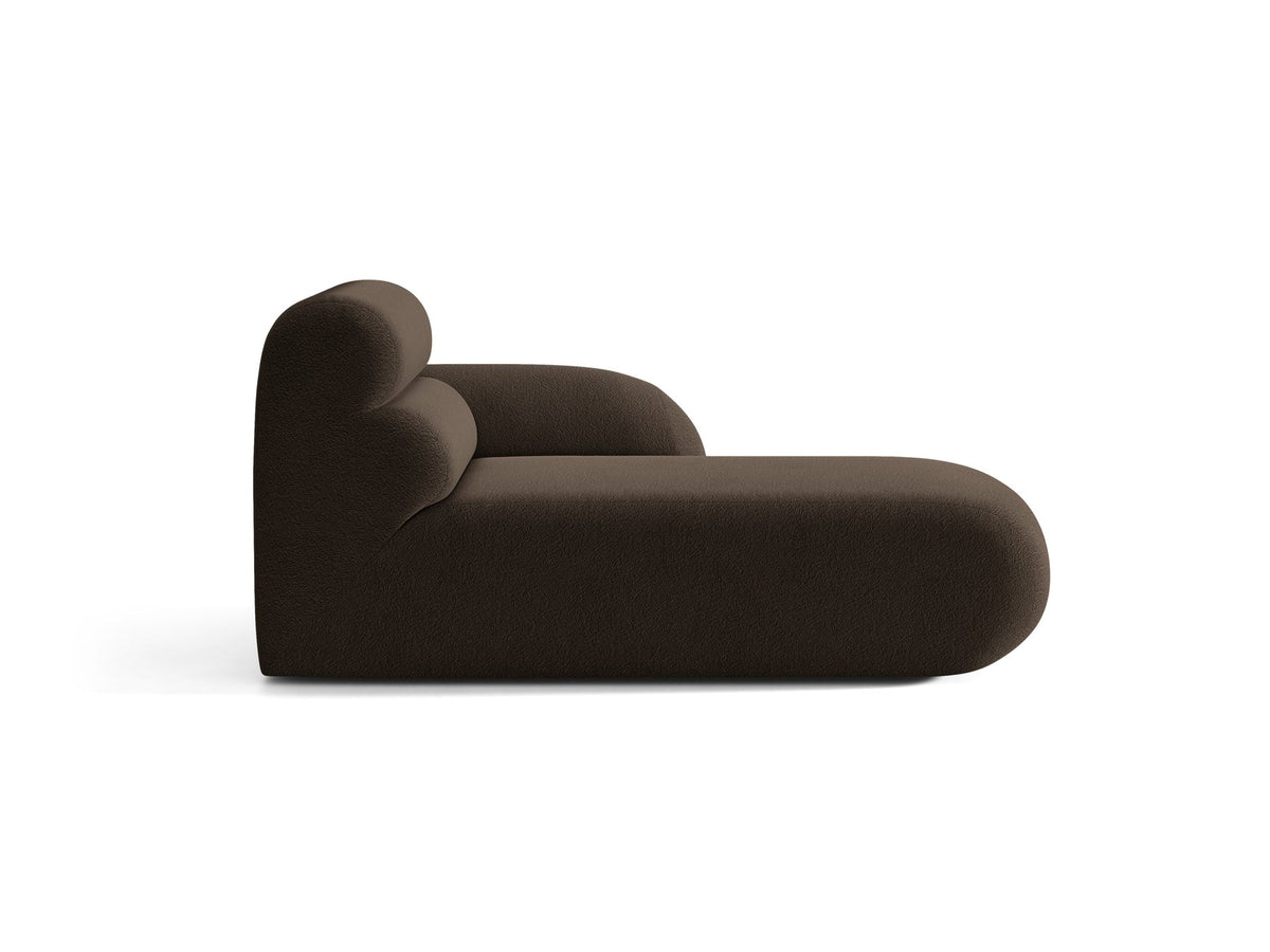 Modulares Sofa Neo Chaiselongue von Micadoni in dunklem Olivgrün mit strukturiertem Stoff und schwarzen Kunststoffbeinen, rechts ausgerichtet.