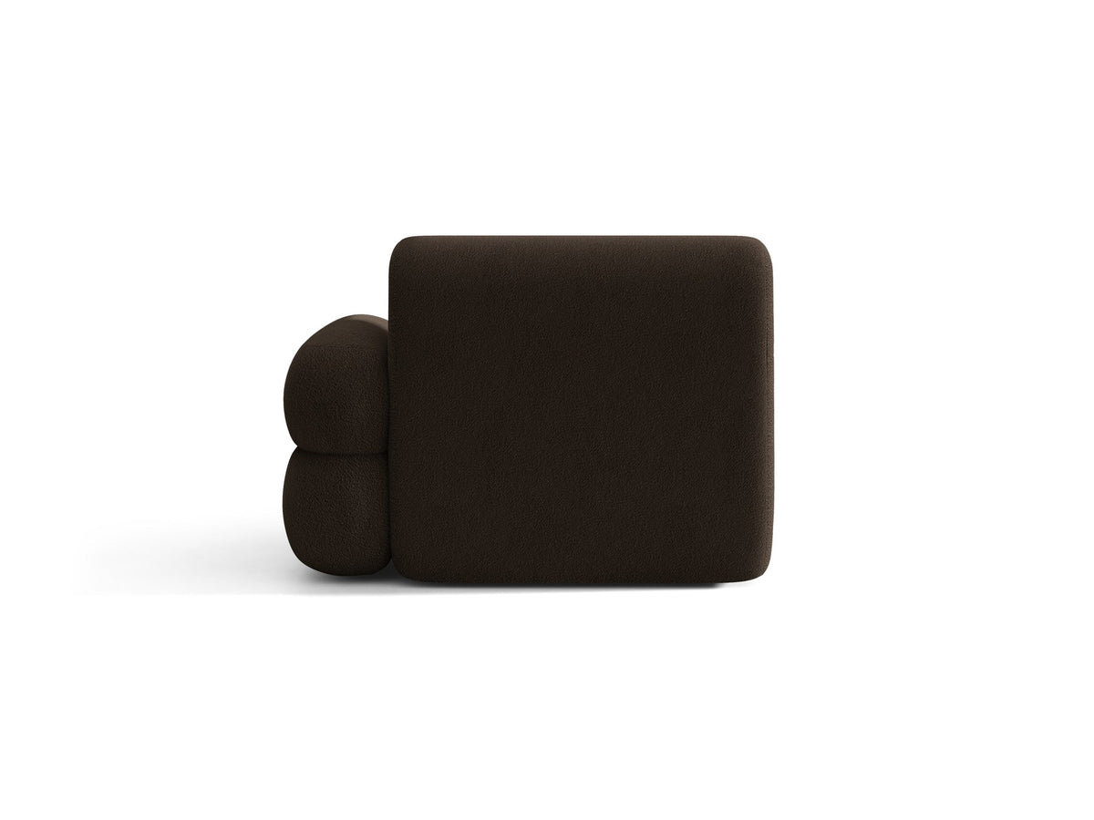Modulares Sofa Neo Chaiselongue von Micadoni in dunklem Olivgrün mit strukturiertem Stoff und schwarzen Kunststoffbeinen, rechts ausgerichtet.