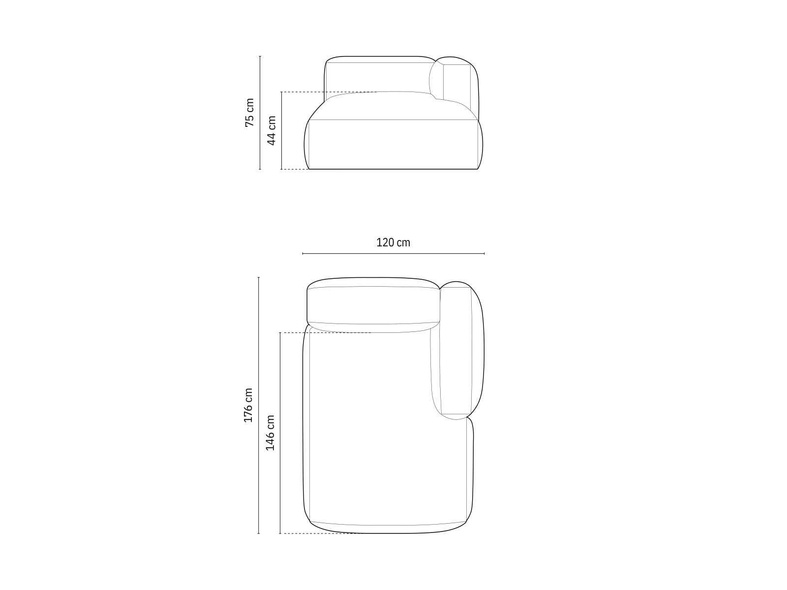 Elegantes Martina Sofa Chaise Lounge rechts in luxuriösem Dunkelbeige, ideal für stilvolle Wohnräume und entspannte Stunden. Hochwertige Verarbeitung von Micadoni.