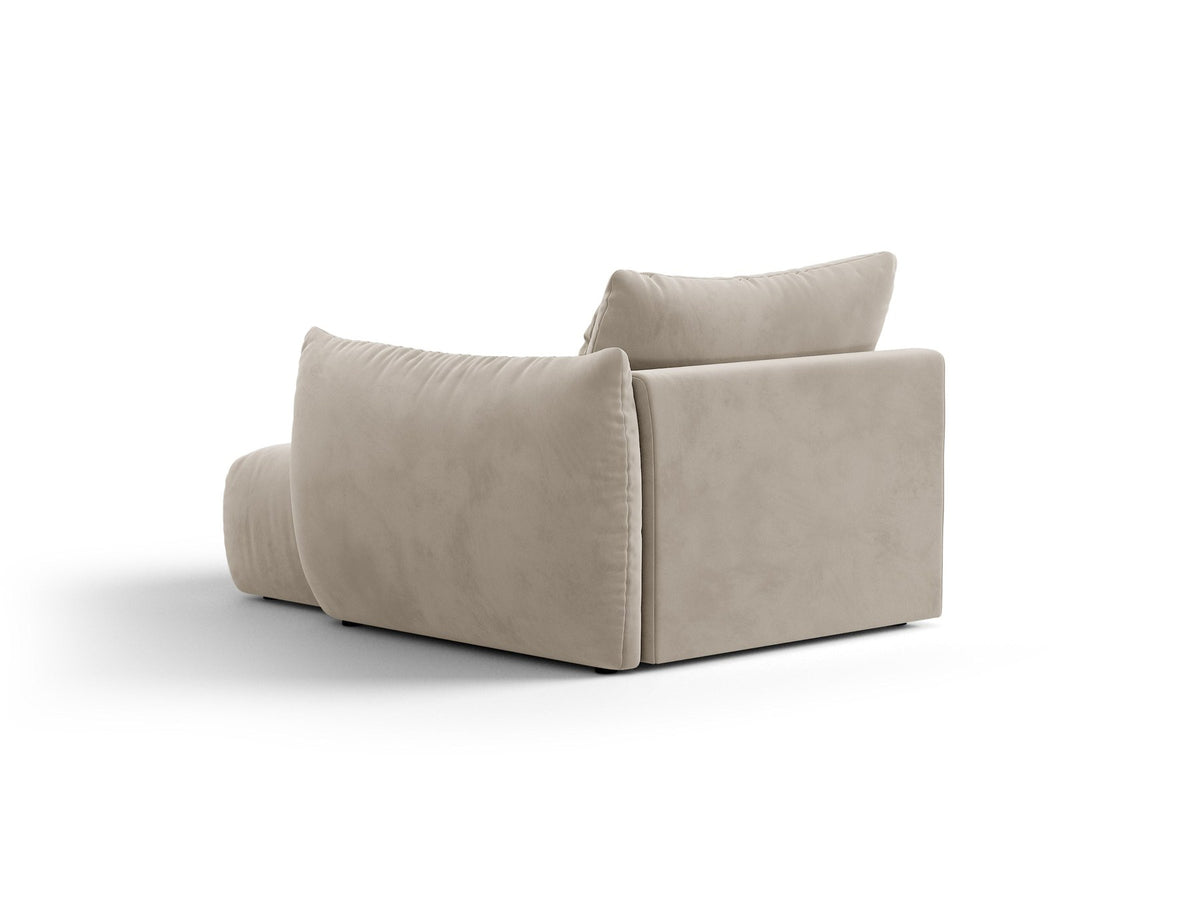 Modulares Sofa Bloom Chaiselongue von Micadoni in leichtem Beige mit Casino-Velours-Bezug, schwarzen Kunststoffbeinen und rechter Ausrichtung.