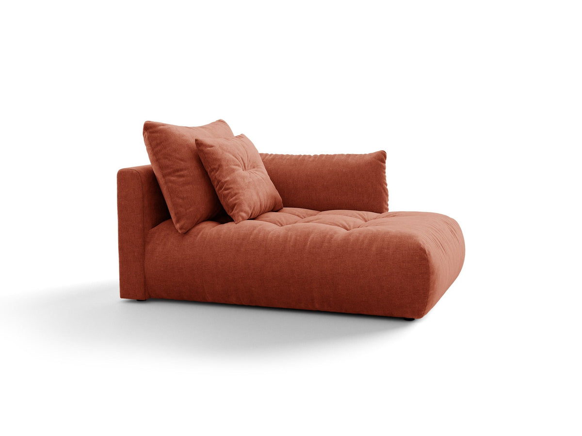Modulares Sofa Bloom Chaiselongue von Micadoni in leichtem Beige mit Casino-Velours-Bezug, schwarzen Kunststoffbeinen und rechter Ausrichtung.