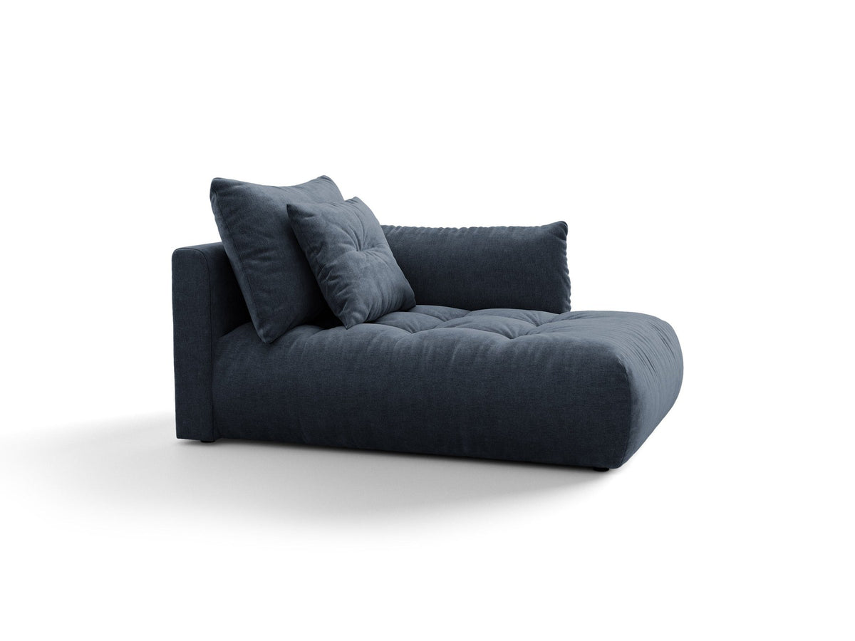 Modulares Sofa Bloom Chaiselongue von Micadoni in leichtem Beige mit Casino-Velours-Bezug, schwarzen Kunststoffbeinen und rechter Ausrichtung.