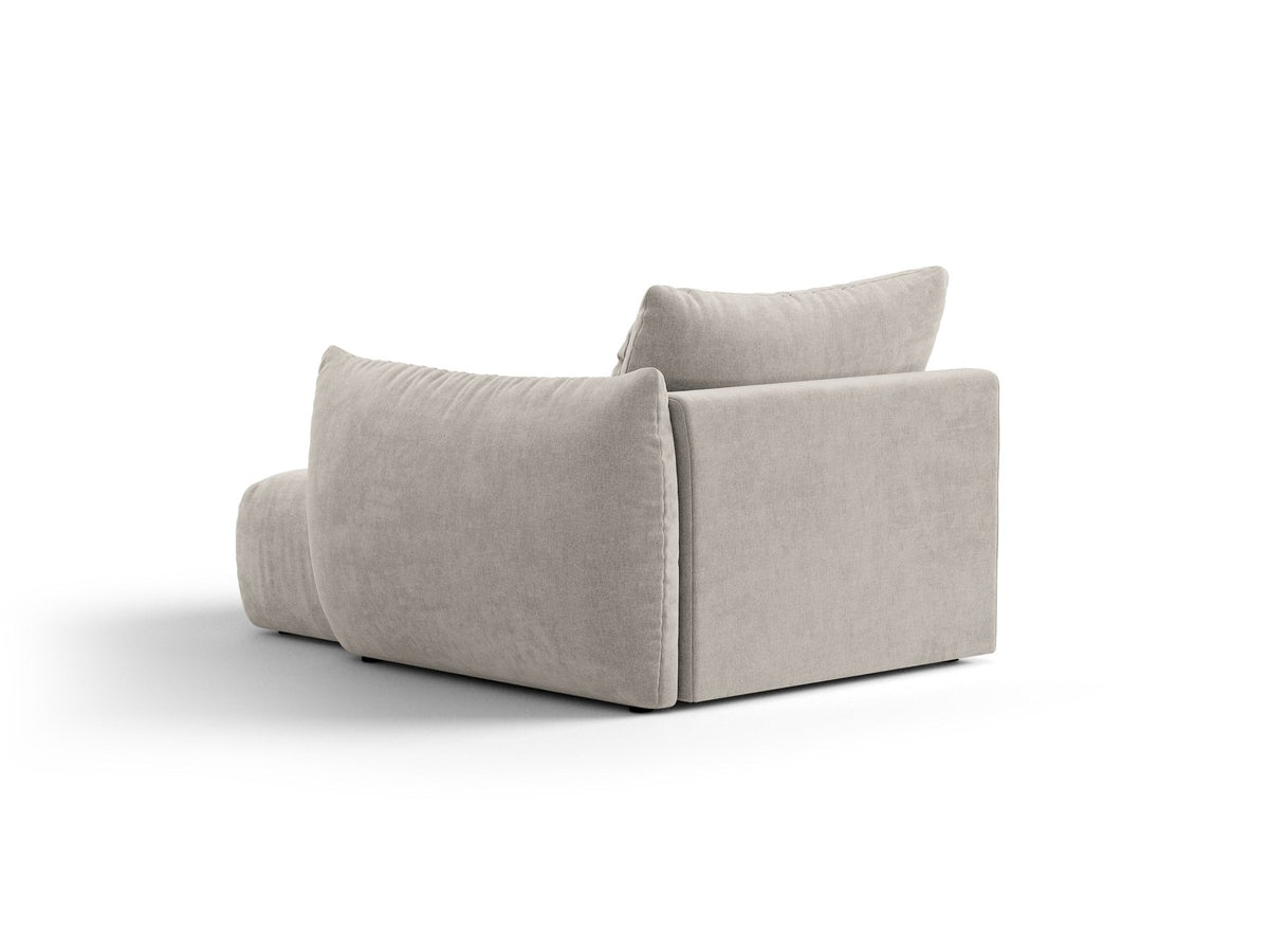 Modulares Sofa Bloom Chaiselongue von Micadoni in leichtem Beige mit Casino-Velours-Bezug, schwarzen Kunststoffbeinen und rechter Ausrichtung.