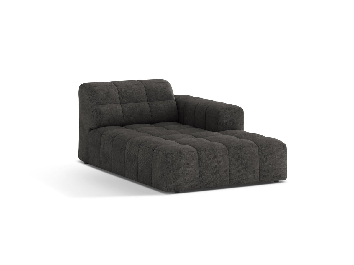 Chaiselongue Jennifer von Micadoni in Leichtes Beige mit Chenille-Bezug Eden 2 Pearl, schwarzen Kunststoffbeinen, rechts ausgerichtet.