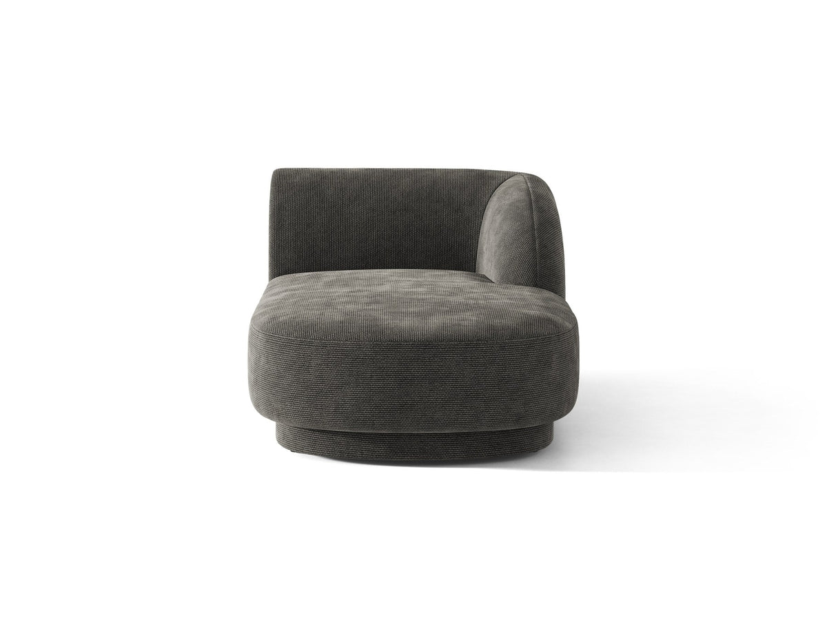 Miley Chaiselongue von Micadoni in Dunkelbeige, Stoffbezug Bluvel, rechtsseitige Ausrichtung, schwarze Kunststoffbeine, modulares Sofa-Element.