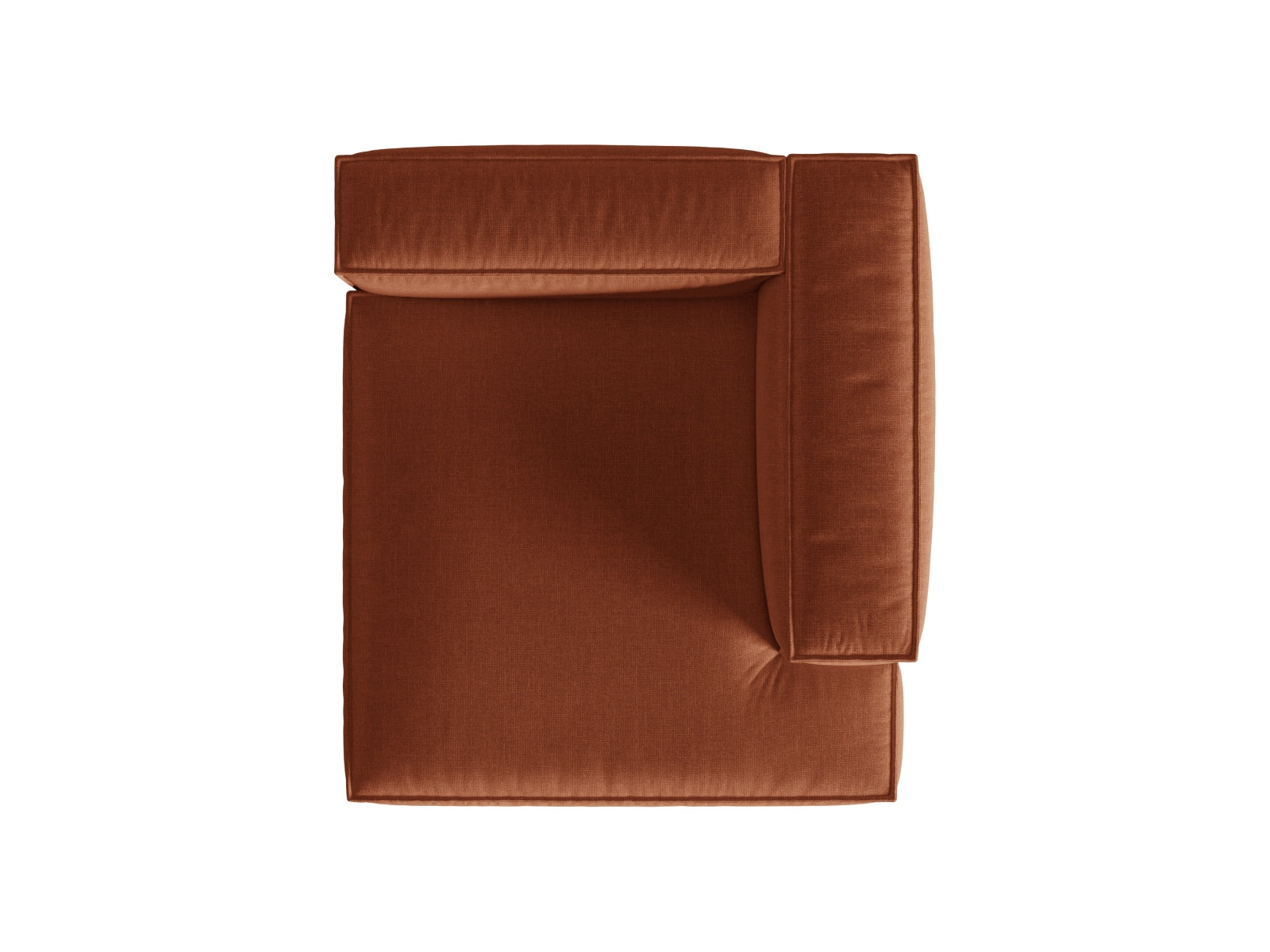 Stylische rechte Chaise Longue Nuria in warmem Ziegelton, perfekt für moderne Wohnkonzepte und gemütliche Entspannungsecken.