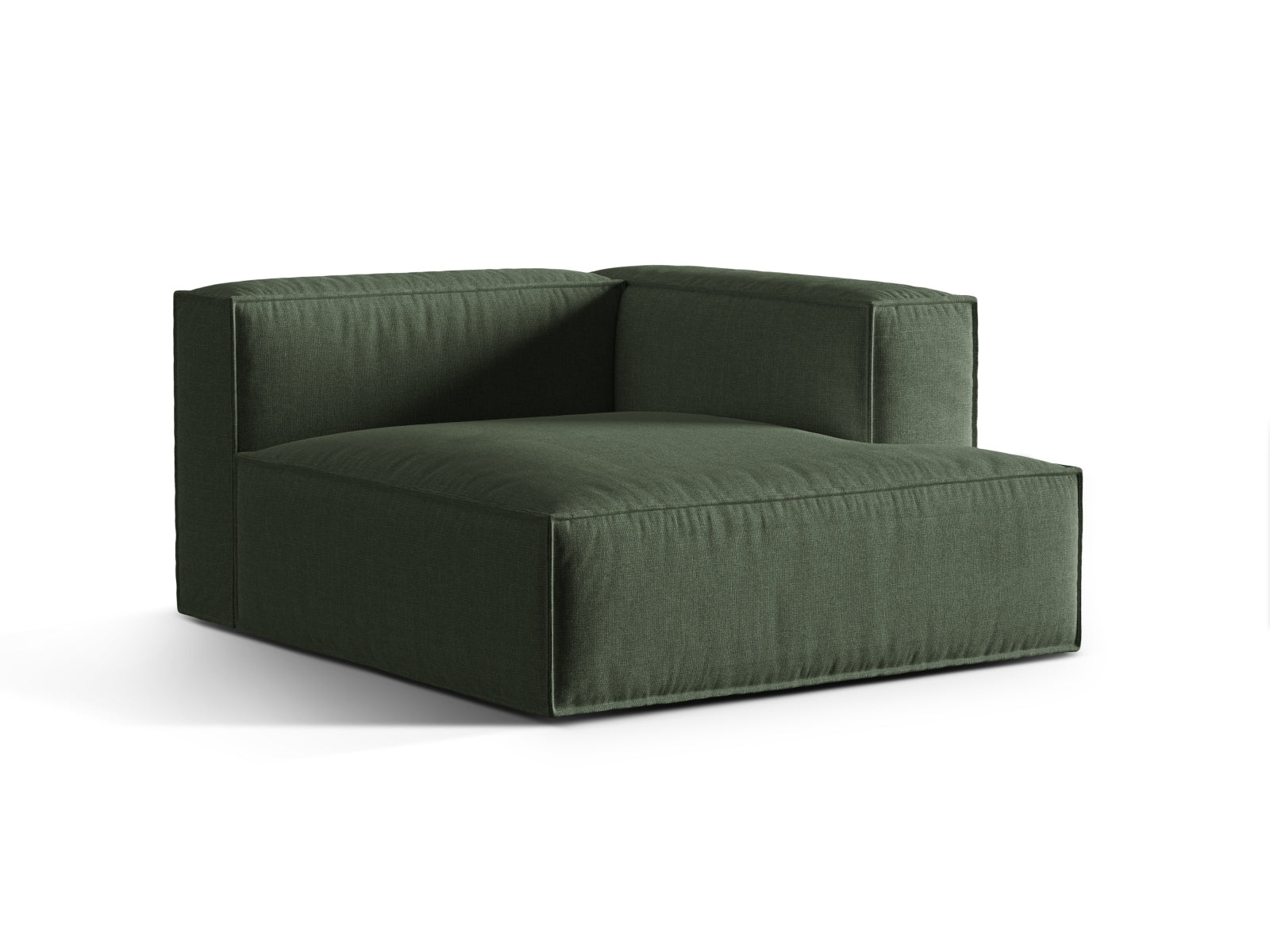 Eleganter 1-Sitzer Chaise Longue Rechts Nuria in Moosgrün, ideal für stilvolle Wohnräume. Teil der modularen Sofaserie von Micadoni.
